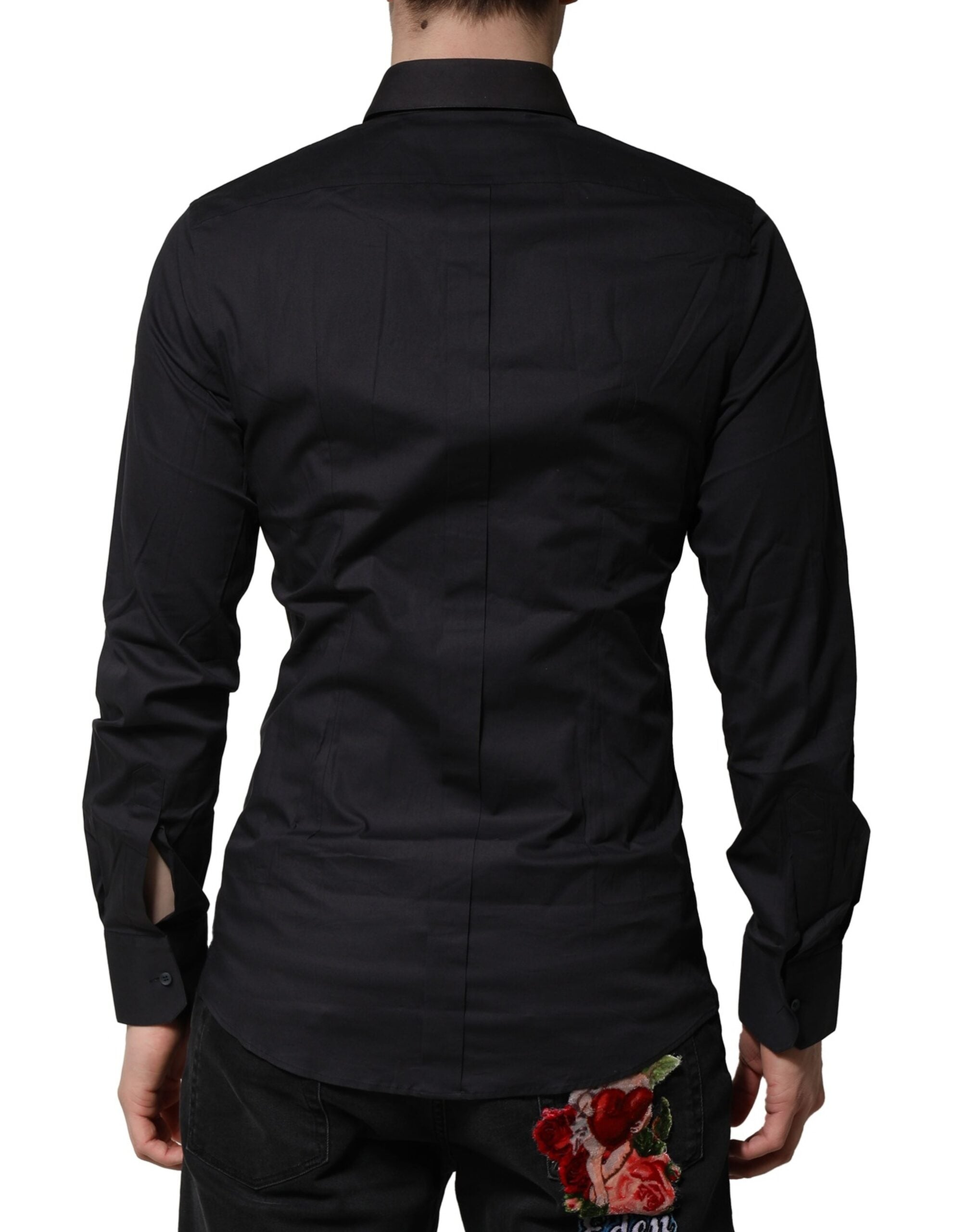 Dolce & Gabbana Blue Cotton GOLD Long Sleeves Formal Men's Shirt (Pre-Owned)