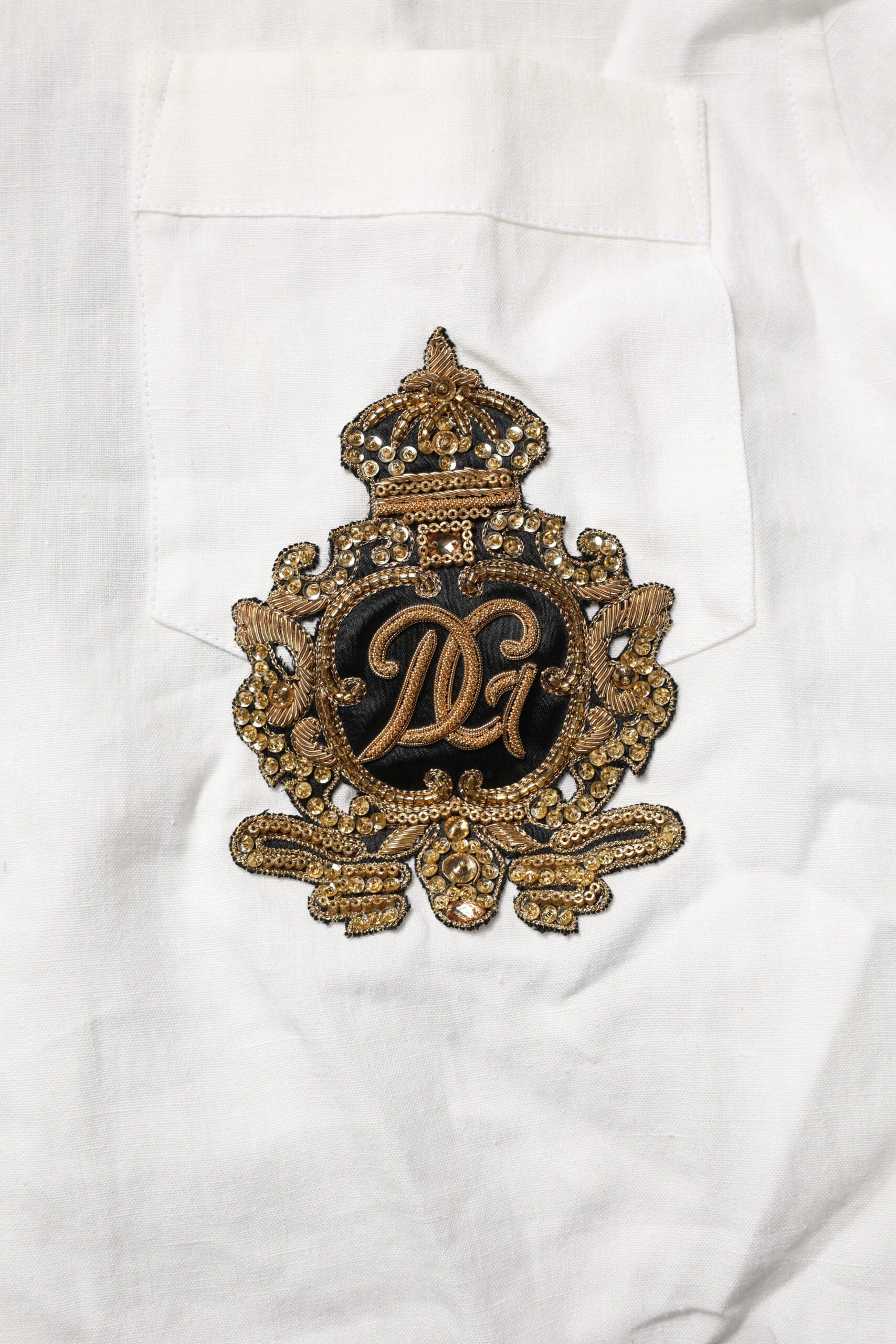 Dolce & Gabbana White DG Crown Embellish Dress Formal Men's Shirt (Pre-Owned)