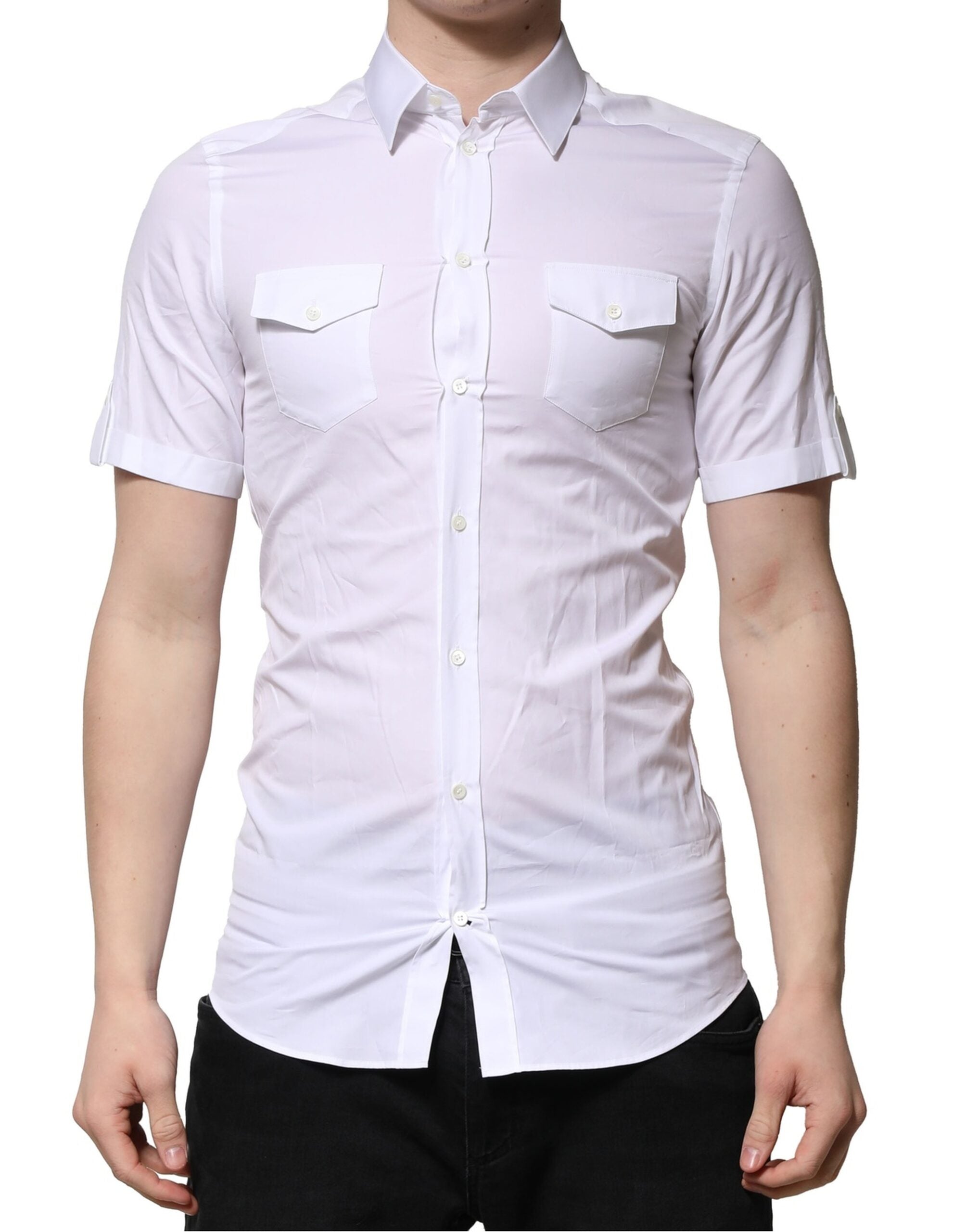 Dolce & Gabbana White Cotton Short Sleeves GOLD Casual Men's Shirt