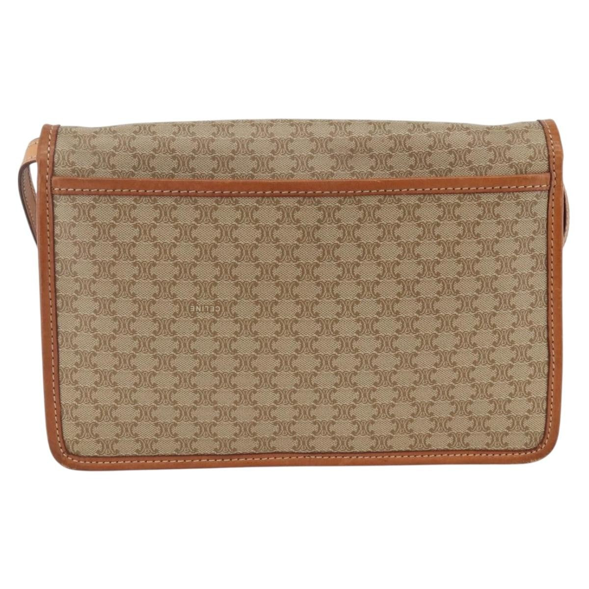 Celine Vintage Macadam Circle Logo Canvas And Leather Beige Canvas Shoulder Bag Bag (Pre-Owned)
