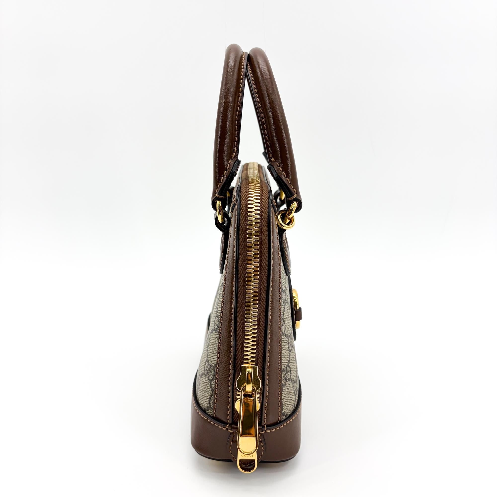 Gucci Horsebit 1955 Top Handle Gg Coated Canvas With Leather Brown Canvas Handbag (Pre-Owned)