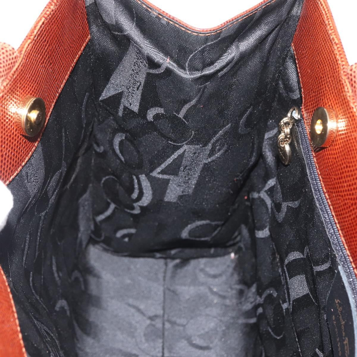 Salvatore Ferragamo Vala Tote Embossed Leather Brown Leather Tote Bag Bag (Pre-Owned)