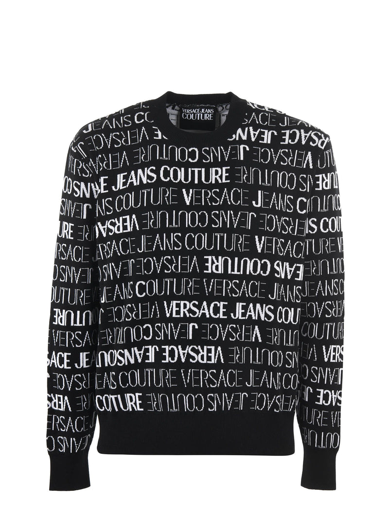 Versace Jeans Black and White Cotton Logo Details Men's Sweater