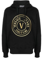 Versace Jeans Black Cotton Logo Details Hooded Men's Sweatshirt