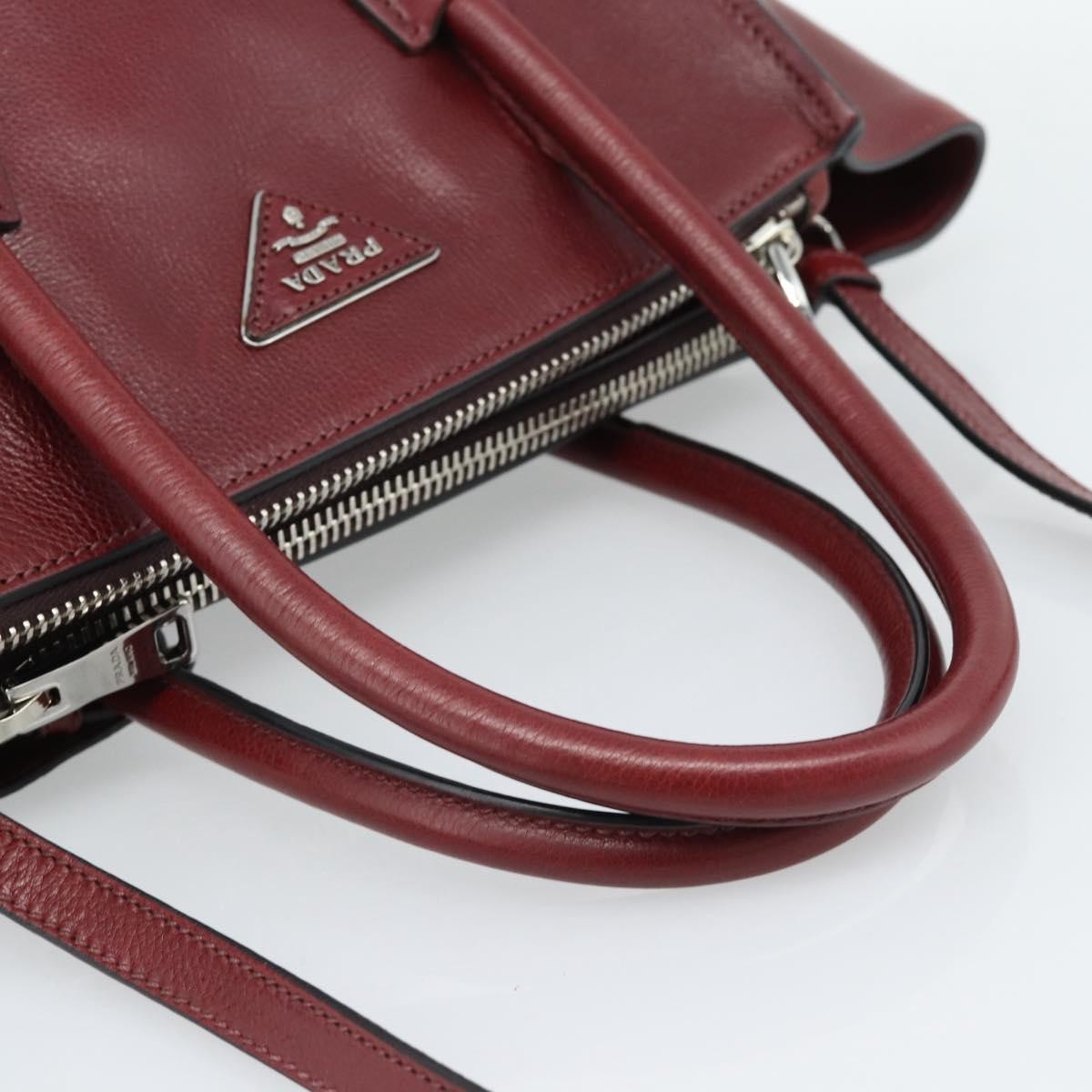Prada Double Zip Lux Saffiano Leather Red Leather Tote Bag Bag (Pre-Owned)
