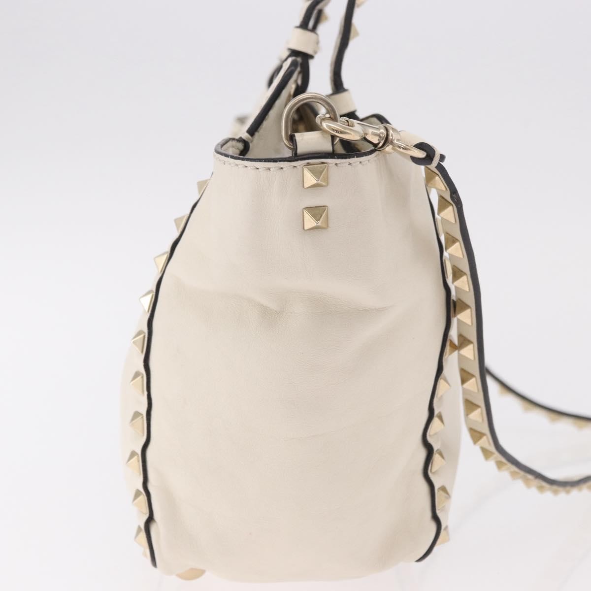 Valentino Garavani Rockstud Tote Soft Leather White Leather Tote Bag Bag (Pre-Owned)