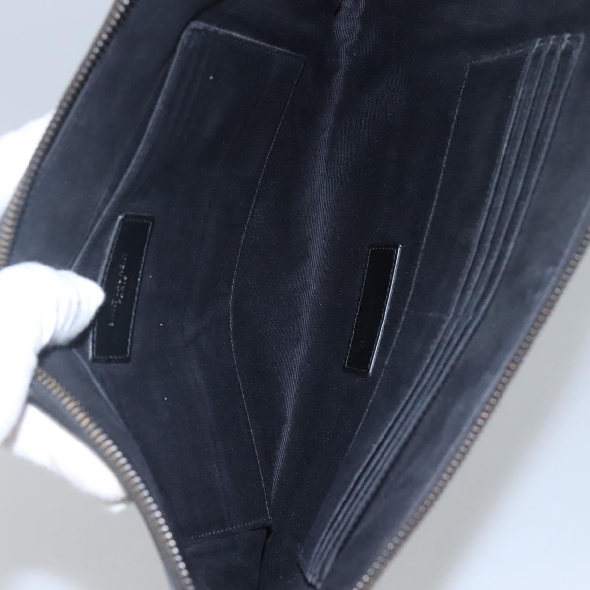 Saint Laurent Zip Pocket Leather Black Leather Clutche & Pouche Bag (Pre-Owned)