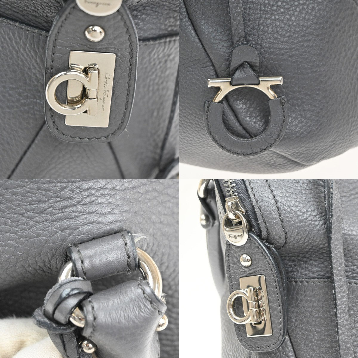 Salvatore Ferragamo Bonaria Satchel Leather Gray Leather Handbag (Pre-Owned)