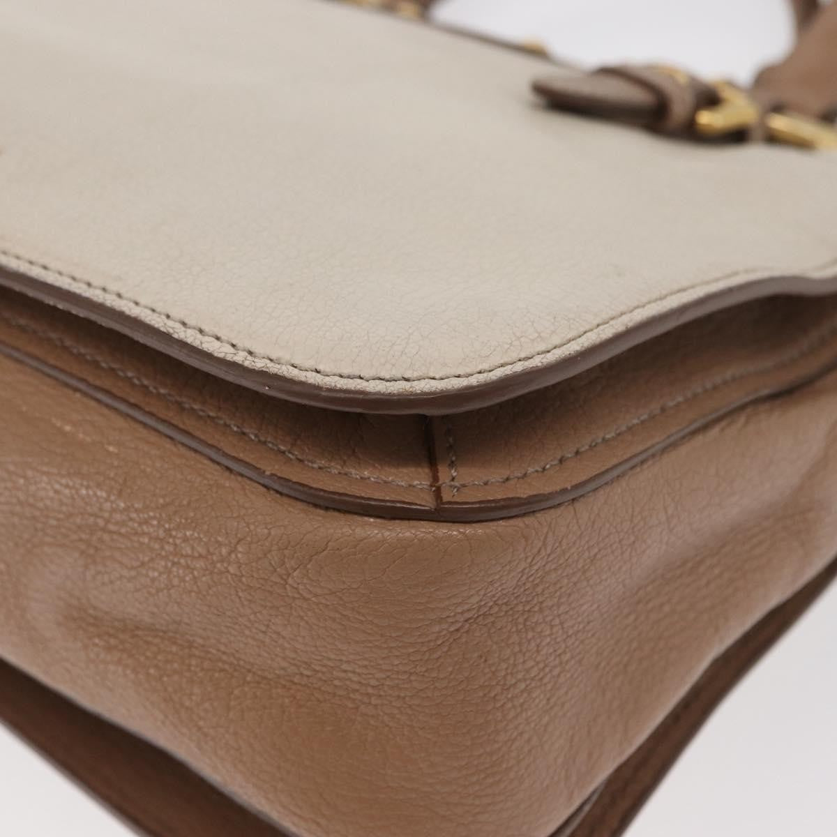 Miu Miu Madras Convertible Lock Tote Leather Beige Leather Handbag (Pre-Owned)