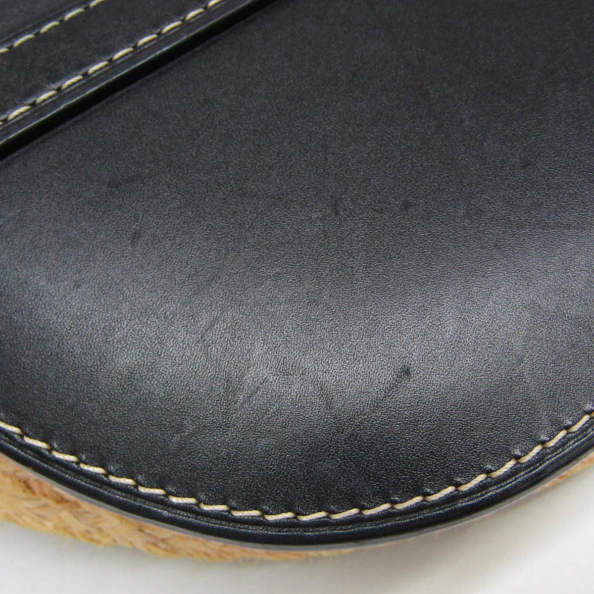 Loewe Gate Leather Leather With Raffia Black Leather Shoulder Bag Bag (Pre-Owned)