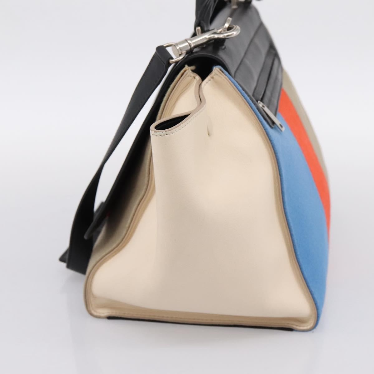 Celine Tricolor Trapeze Leather Beige Wool Handbag (Pre-Owned)