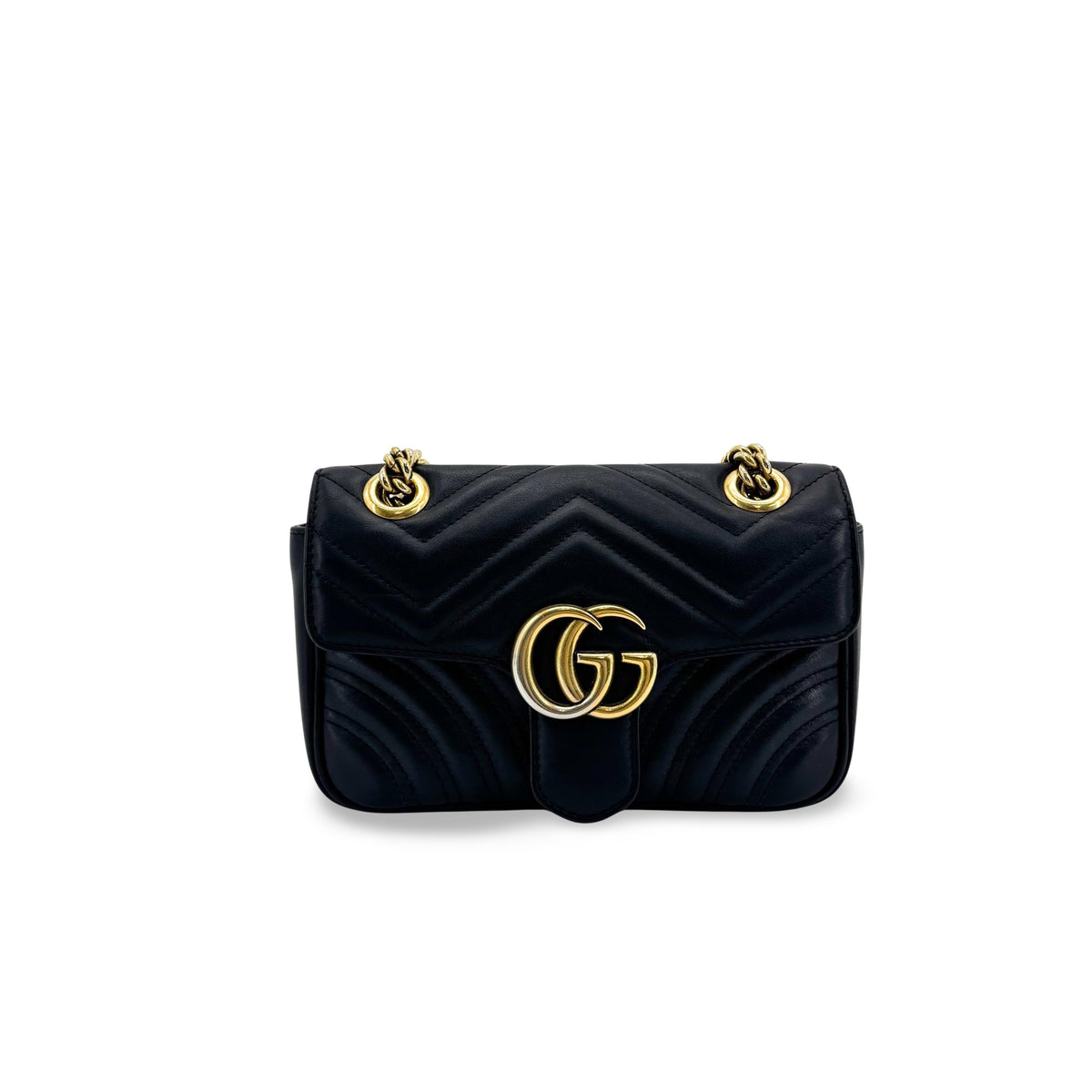 Gucci Gg Marmont Flap Matelasse Leather Black Leather Handbag (Pre-Owned)