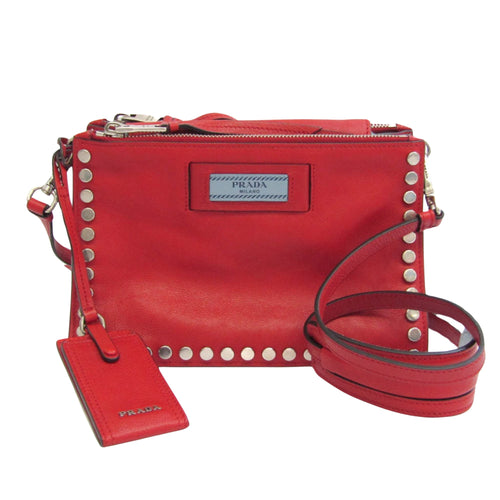 Prada Etiquette Red Leather Shoulder Bag (Pre-Owned)