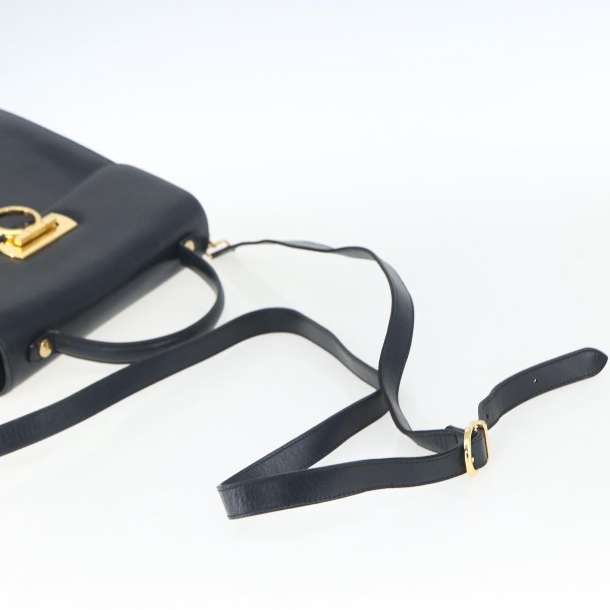 Salvatore Ferragamo Gancini Convertible Top Handle Leather Navy Leather Handbag (Pre-Owned)