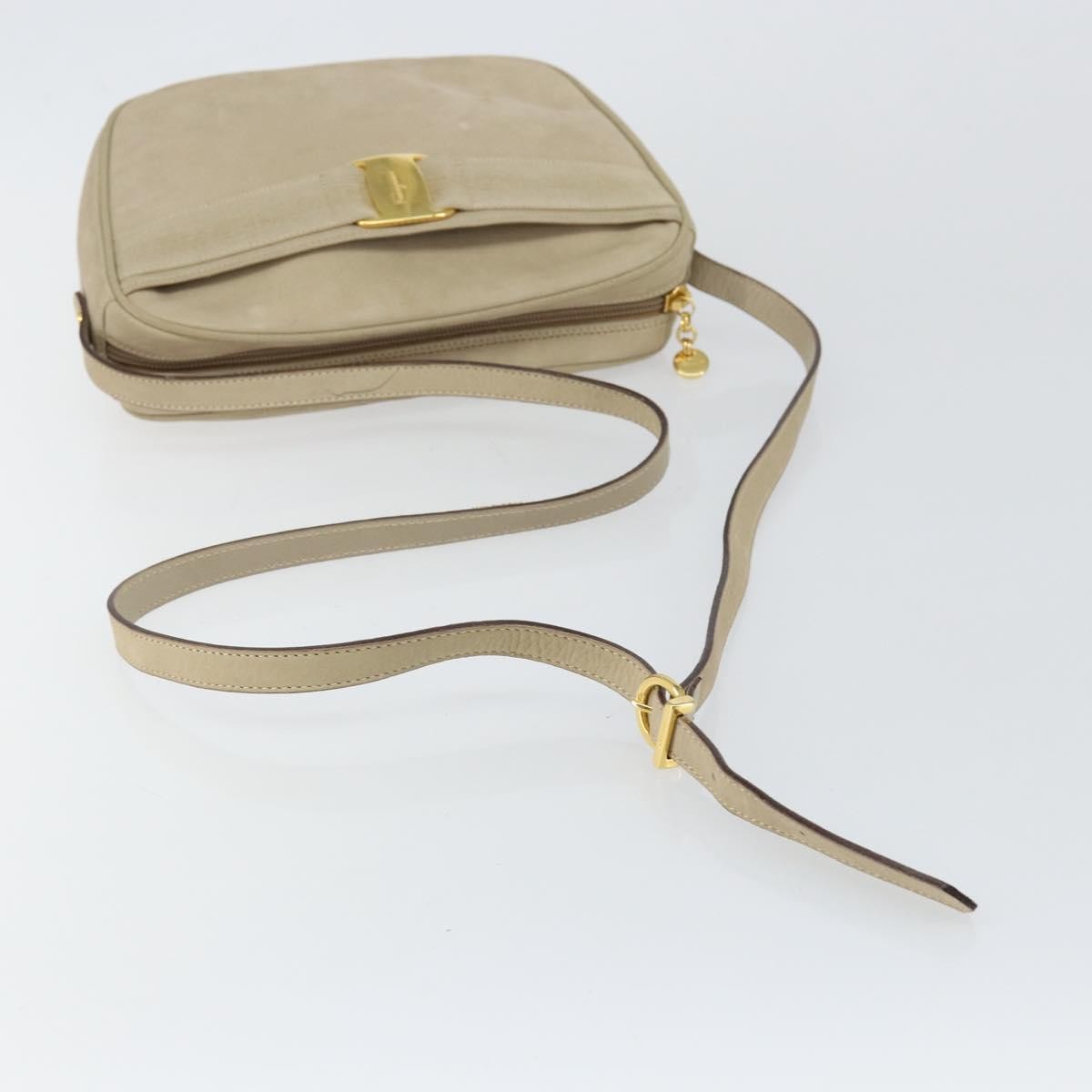 Salvatore Ferragamo Vala Suede Beige Suede Shoulder Bag Bag (Pre-Owned)