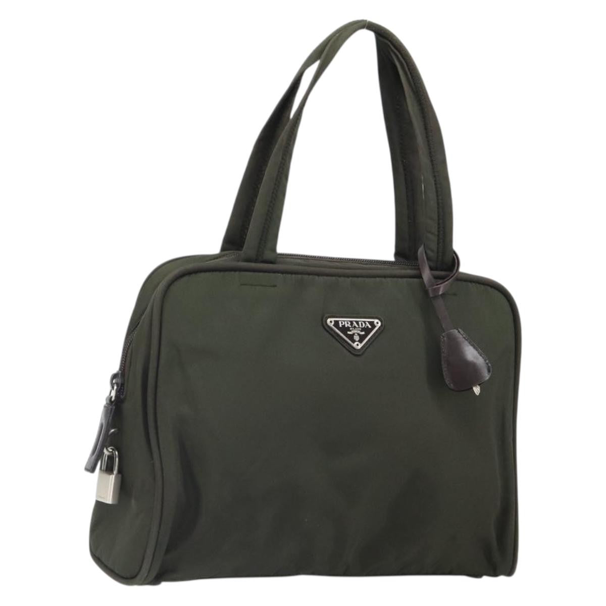 Prada Zip Around Tote Tessuto Khaki Nylon Handbag (Pre-Owned)