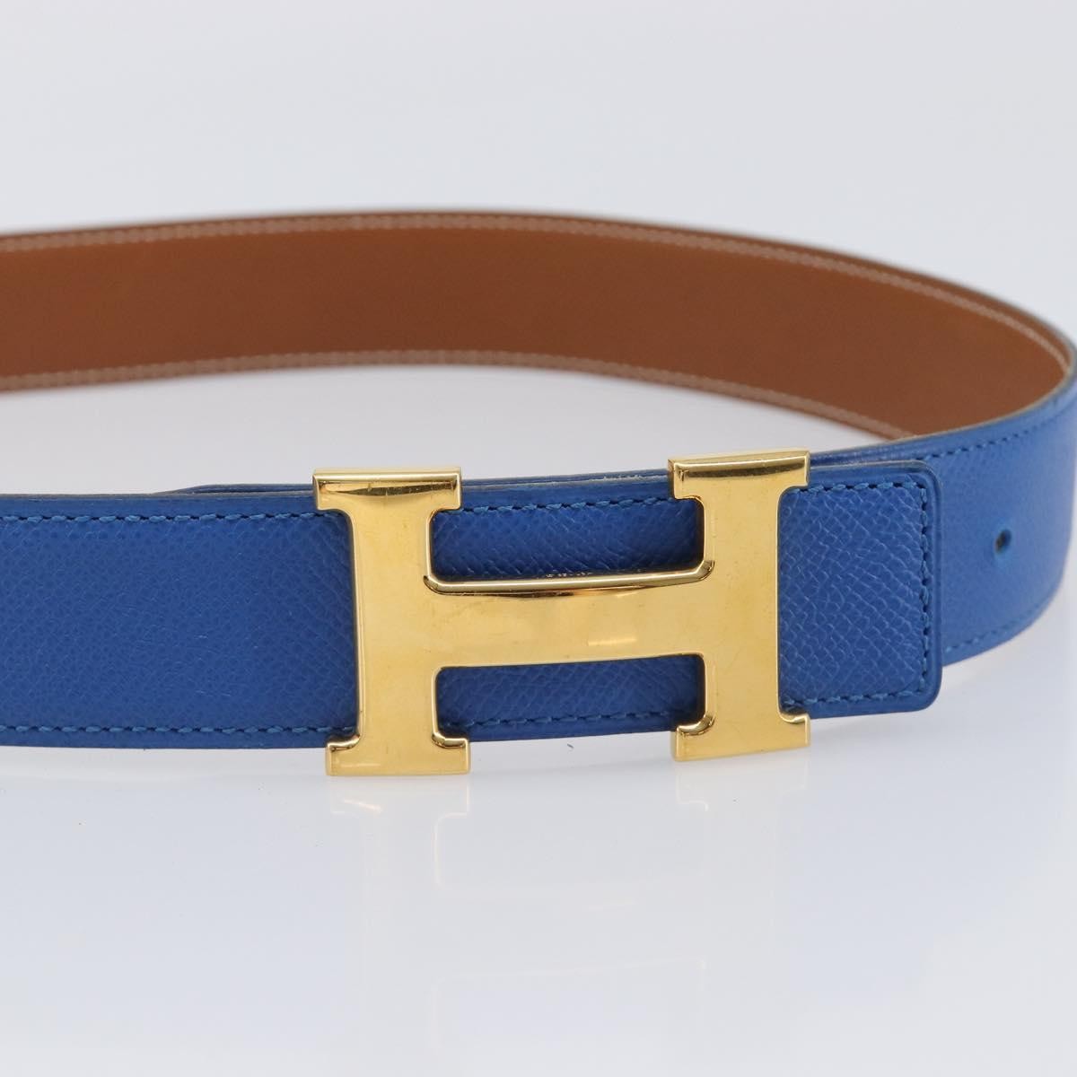 Hermes Constance Reversible Belt Leather Blue Leather Belts Accessory (Pre-Owned)