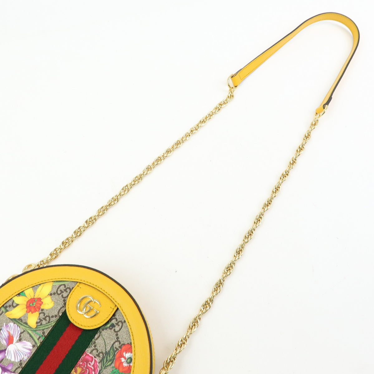 Gucci Ophidia Round Flora Gg Coated Canvas Yellow Leather Shoulder Bag Bag (Pre-Owned)