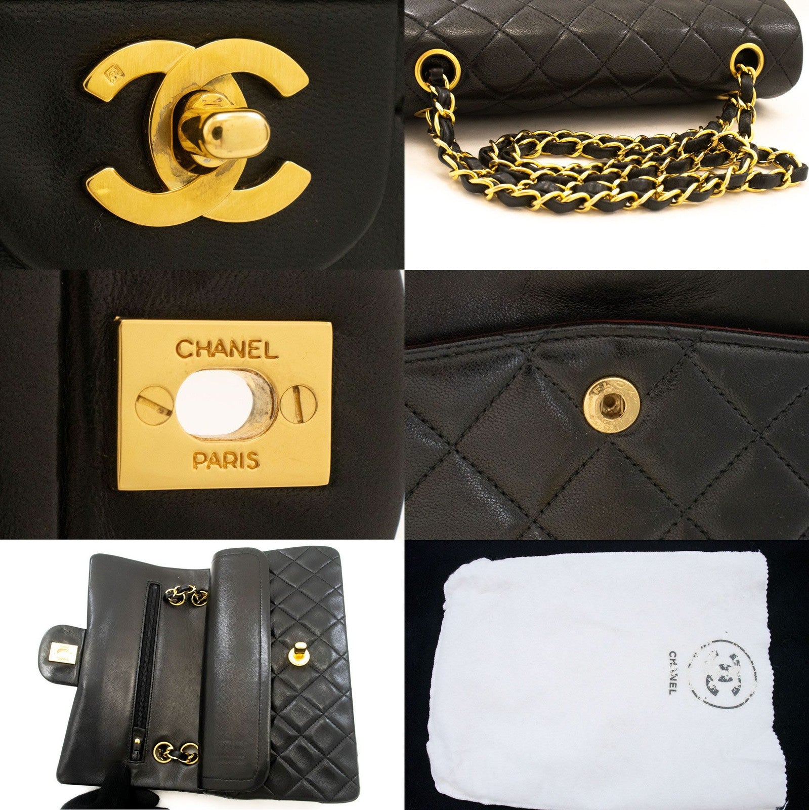 Chanel Vintage Classic Double Flap Quilted Lambskin Black Leather Shoulder Bag Bag (Pre-Owned)