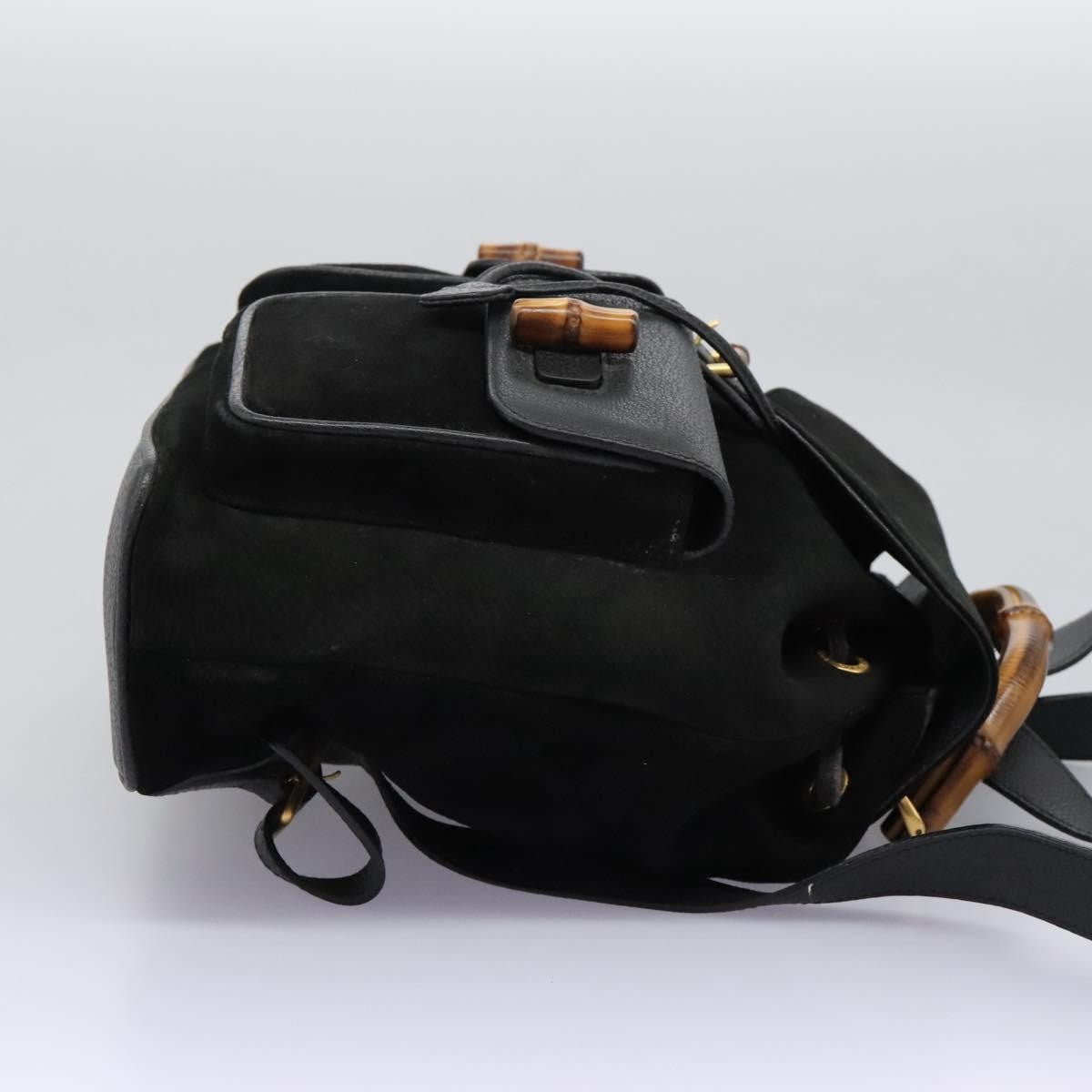 Gucci Vintage Bamboo Suede And Leather Black Suede Backpack Bag (Pre-Owned)