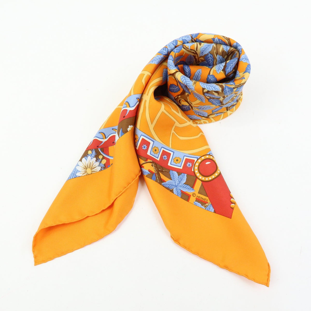 Hermes Carré 90 Silk Multicolor Orange Silk Scarve & Shawl Accessory (Pre-Owned)
