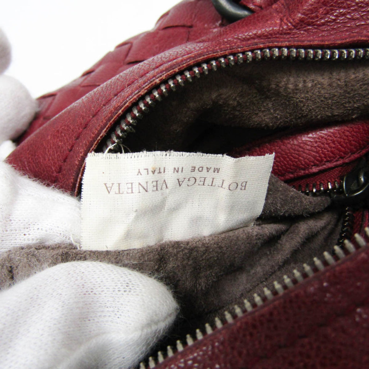 Bottega Veneta Zip Boston Intrecciato Nappa Red Leather Handbag (Pre-Owned)