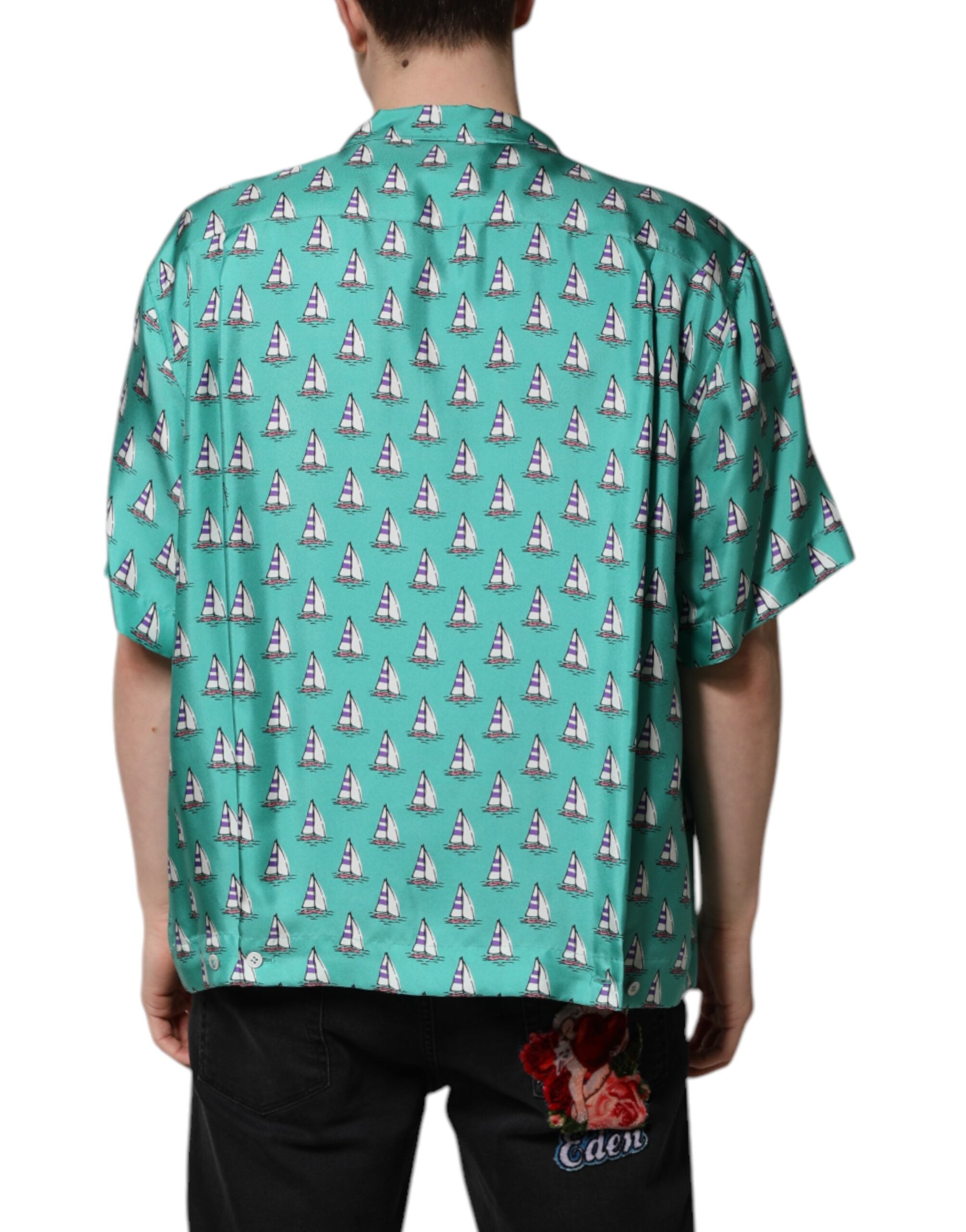 Dolce & Gabbana Green Printed Short Sleeves Casual Men's Shirt