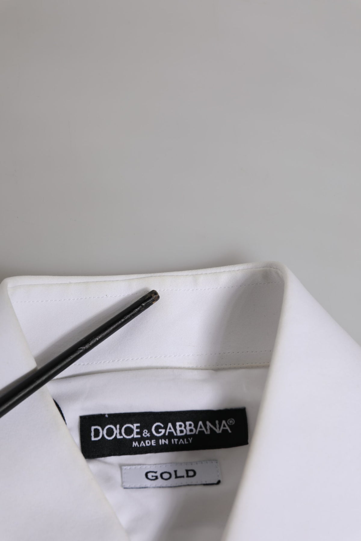 Dolce & Gabbana White Cotton GOLD Long Sleeves Formal Men's Shirt (Pre-Owned)