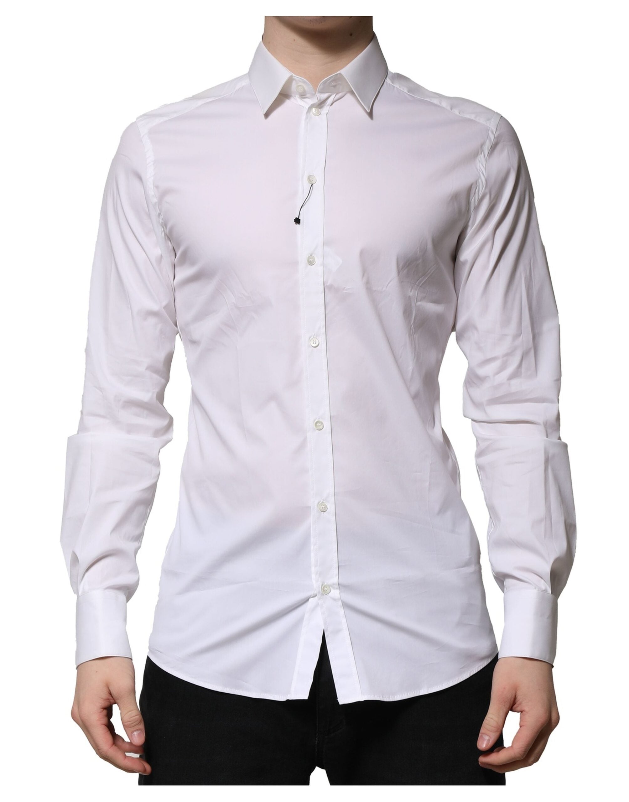 Dolce & Gabbana White Cotton GOLD Long Sleeves Formal Men's Shirt (Pre-Owned)