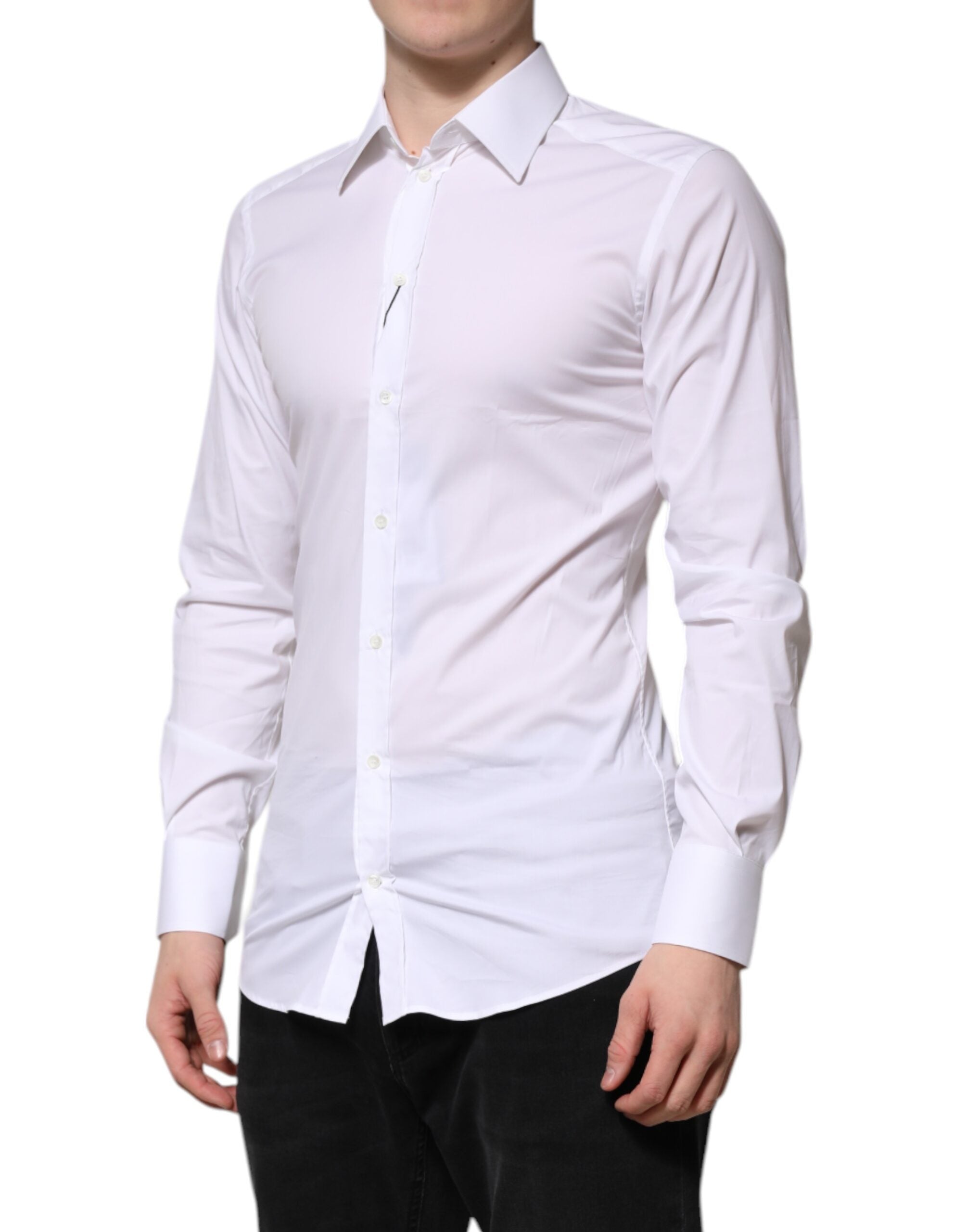 Dolce & Gabbana White Cotton GOLD Long Sleeves Formal Men's Shirt