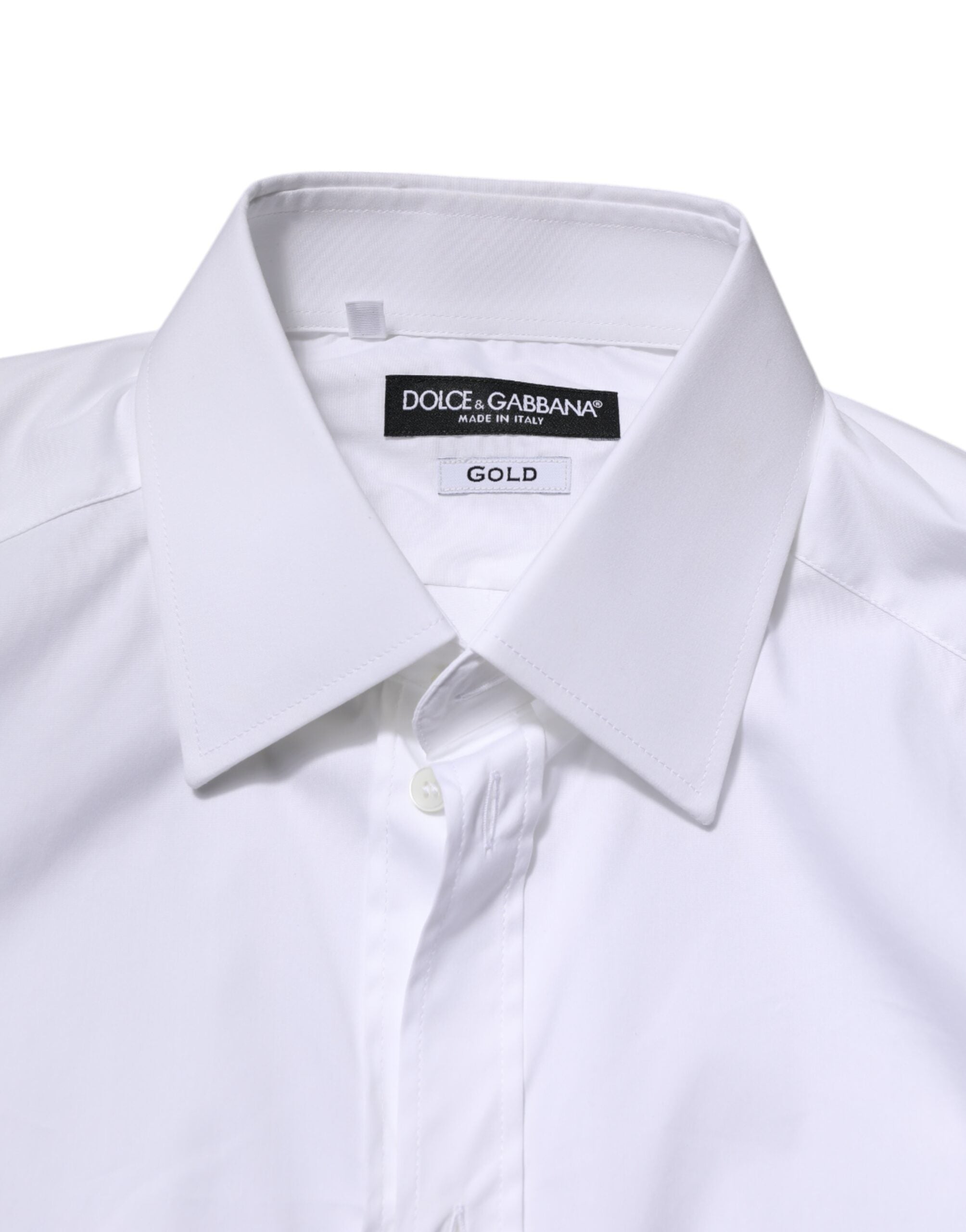 Dolce & Gabbana White Cotton GOLD Long Sleeves Formal Men's Shirt