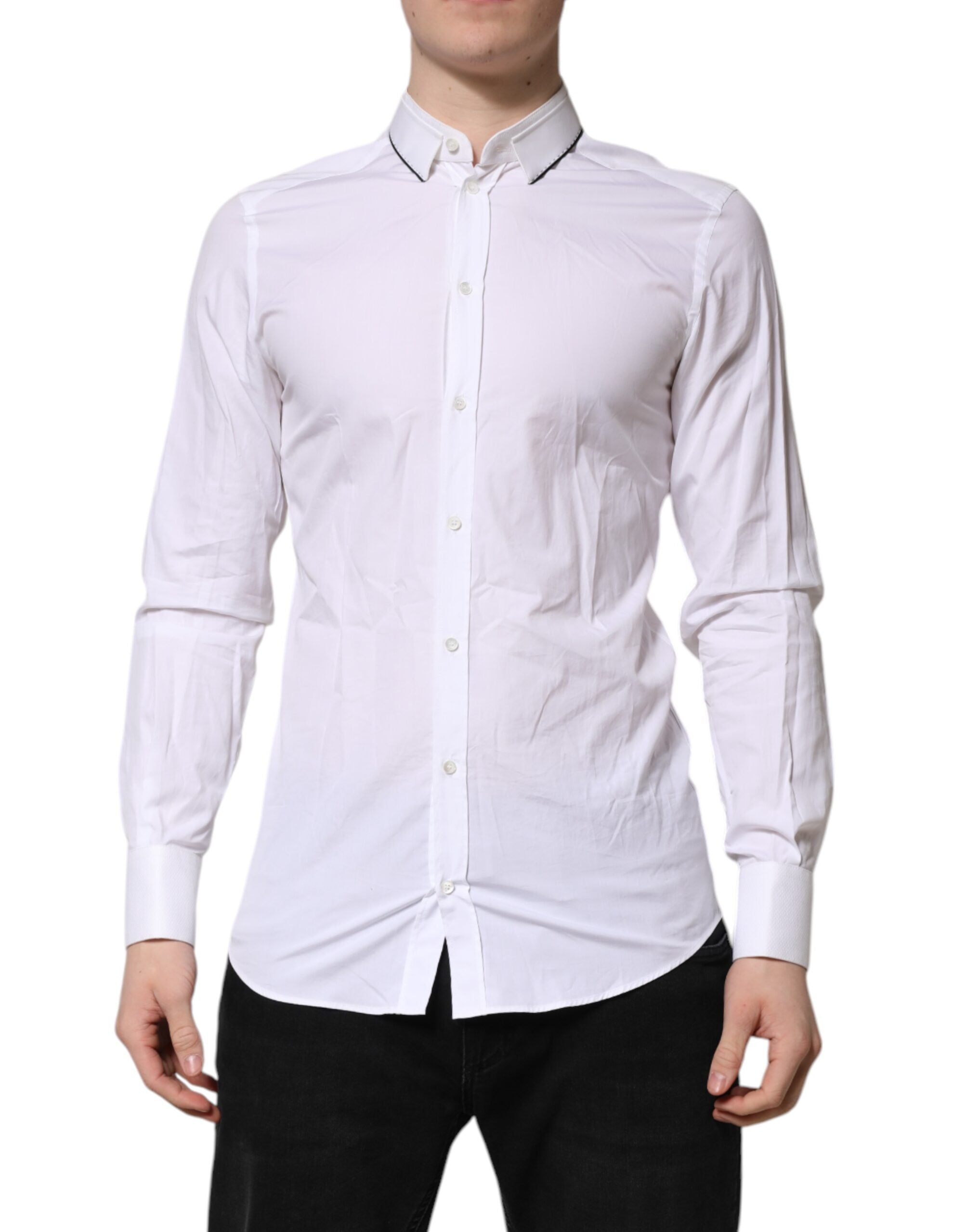 Dolce & Gabbana White Cotton GOLD Long Sleeves Formal Men's Shirt