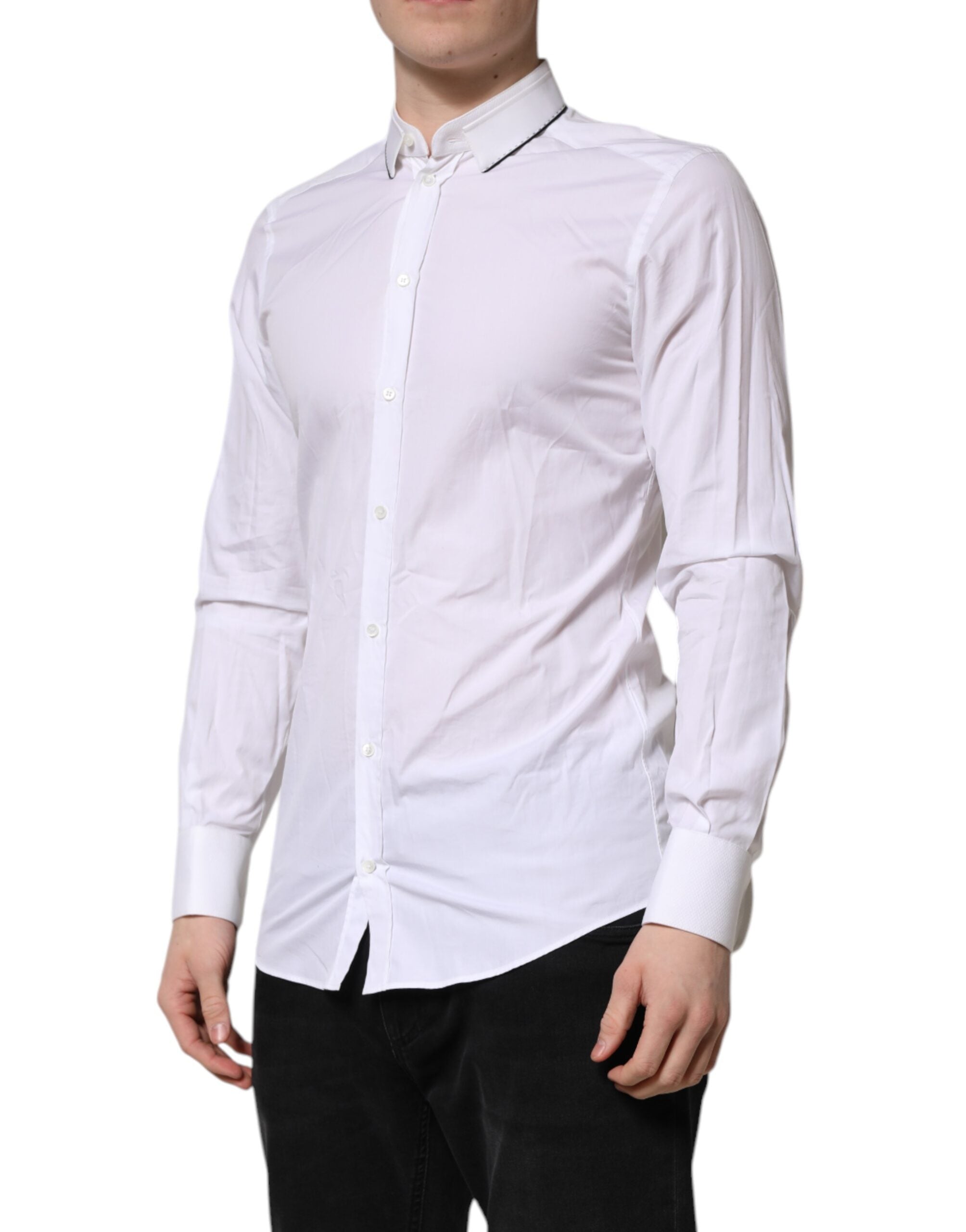 Dolce & Gabbana White Cotton GOLD Long Sleeves Formal Men's Shirt
