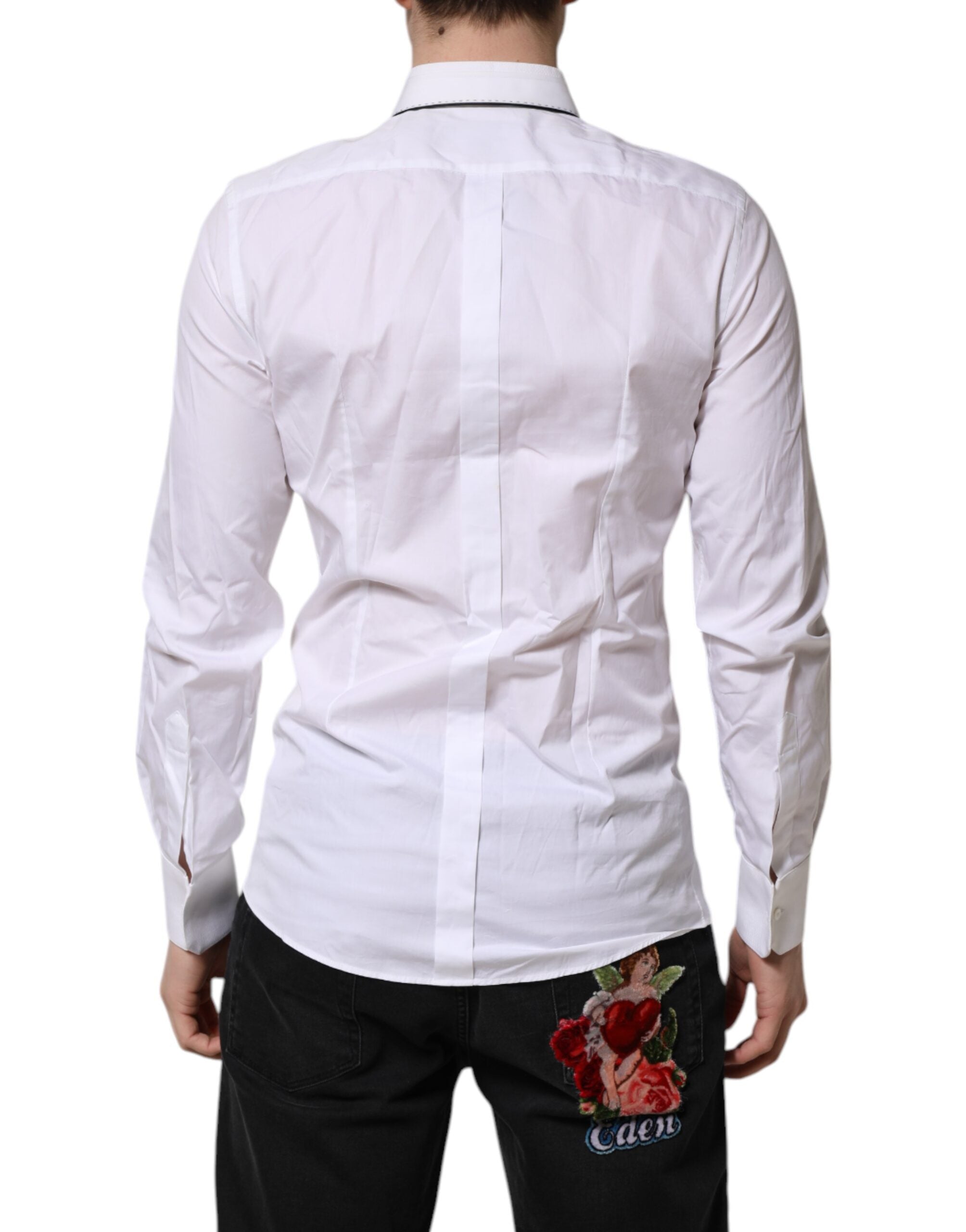 Dolce & Gabbana White Cotton GOLD Long Sleeves Formal Men's Shirt