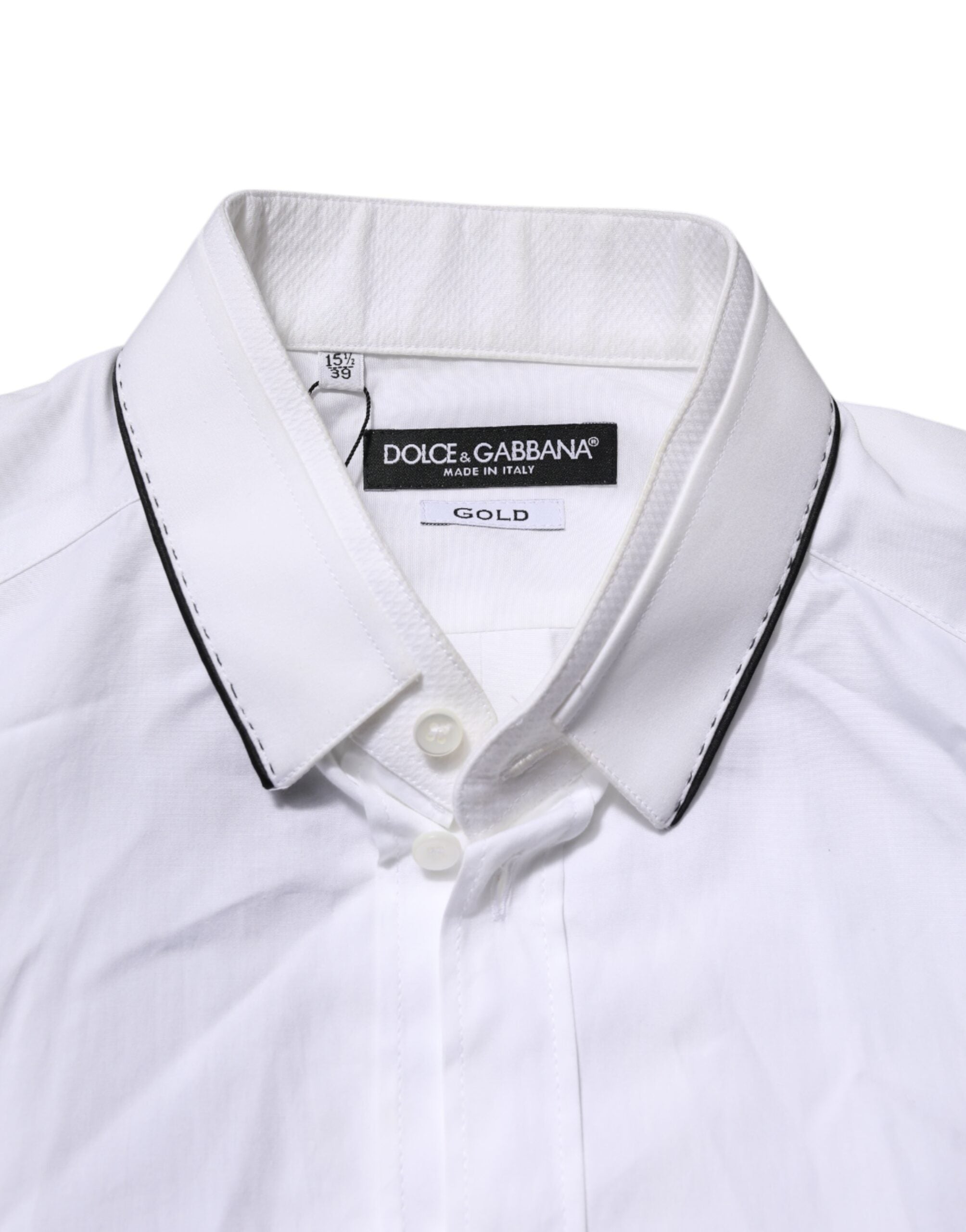 Dolce & Gabbana White Cotton GOLD Long Sleeves Formal Men's Shirt
