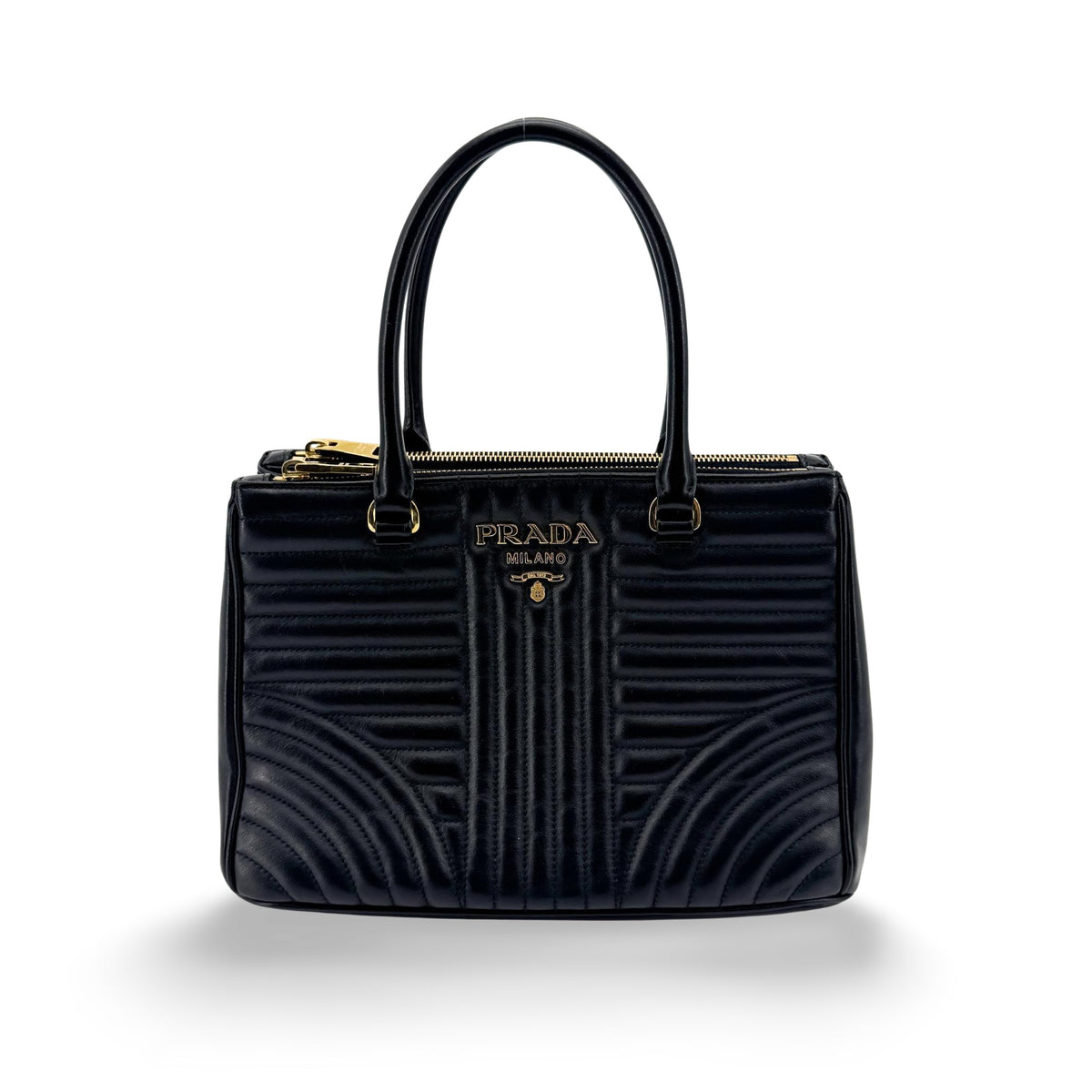 Prada Double Zip Tote Diagramme Quilted Leather Black Leather Tote Bag Bag (Pre-Owned)