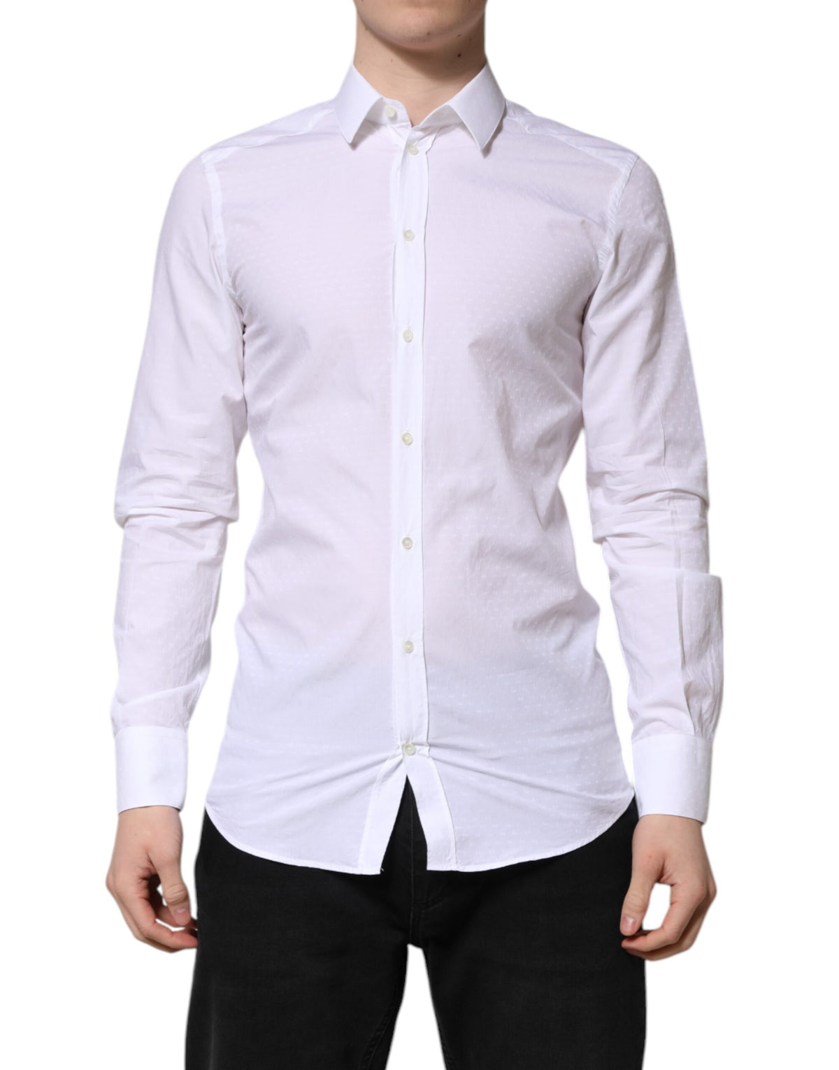 Dolce & Gabbana White GOLD Long Sleeve Dress Men Formal Men's Shirt (Pre-Owned)