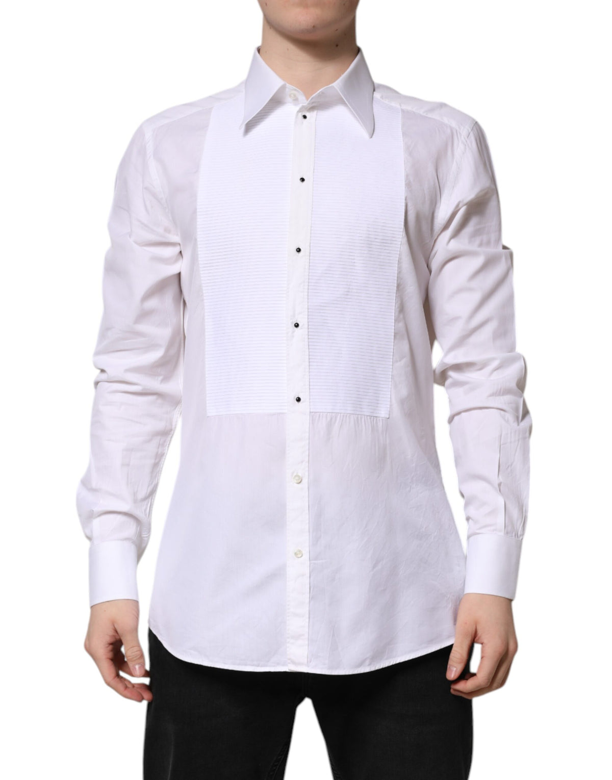 Dolce & Gabbana White GOLD Cotton Long Sleeves Formal Men's Shirt (Pre-Owned)