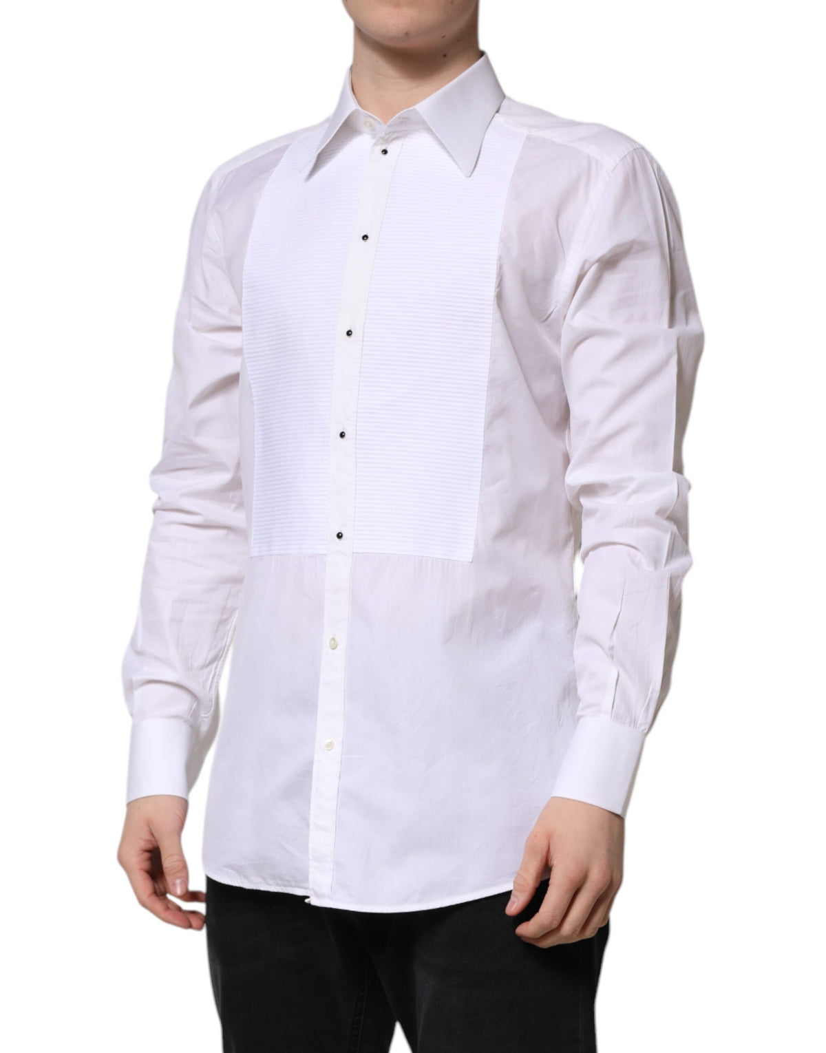 Dolce & Gabbana White GOLD Cotton Long Sleeves Formal Men's Shirt (Pre-Owned)
