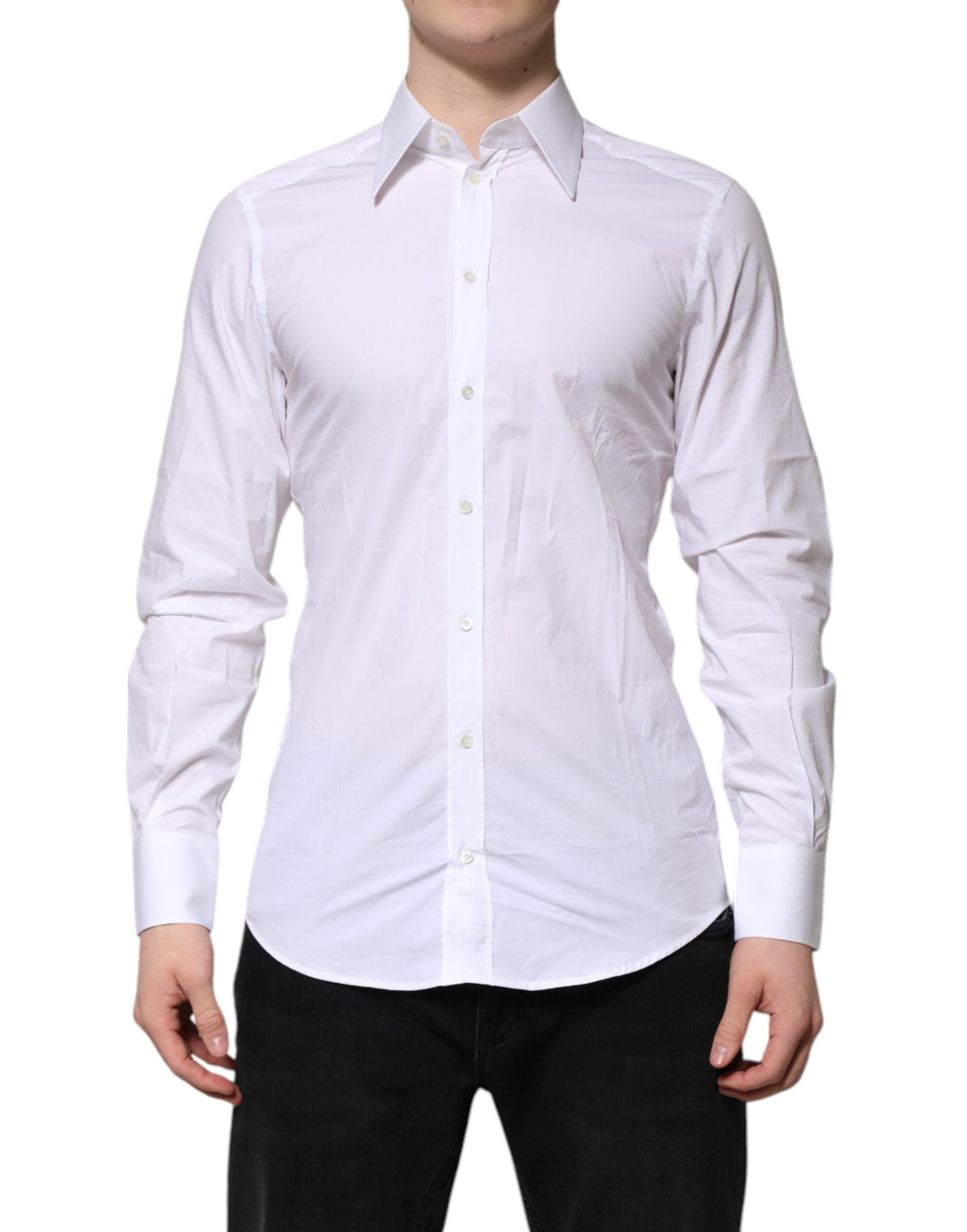 Dolce & Gabbana White GOLD Cotton Poplin Dress Formal Men's Shirt (Pre-Owned)