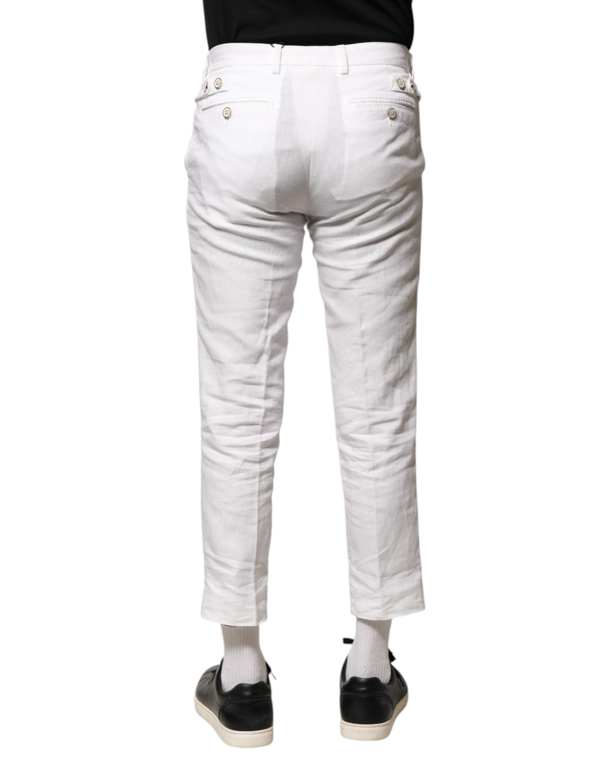 Dolce & Gabbana White Linen Mid Waist Cropped Men's Pants (Pre-Owned)