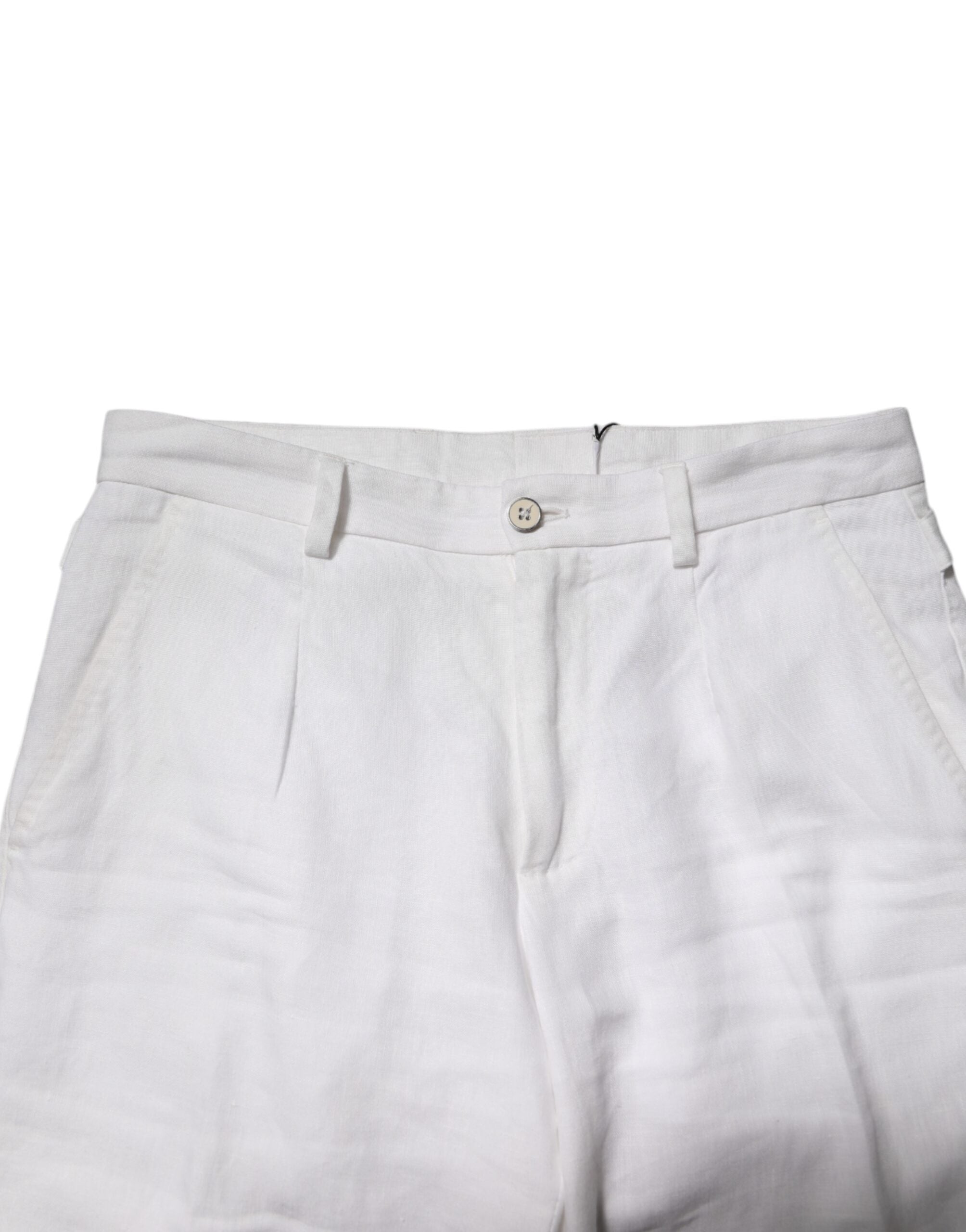 Dolce & Gabbana White Linen Mid Waist Cropped Men's Pants (Pre-Owned)