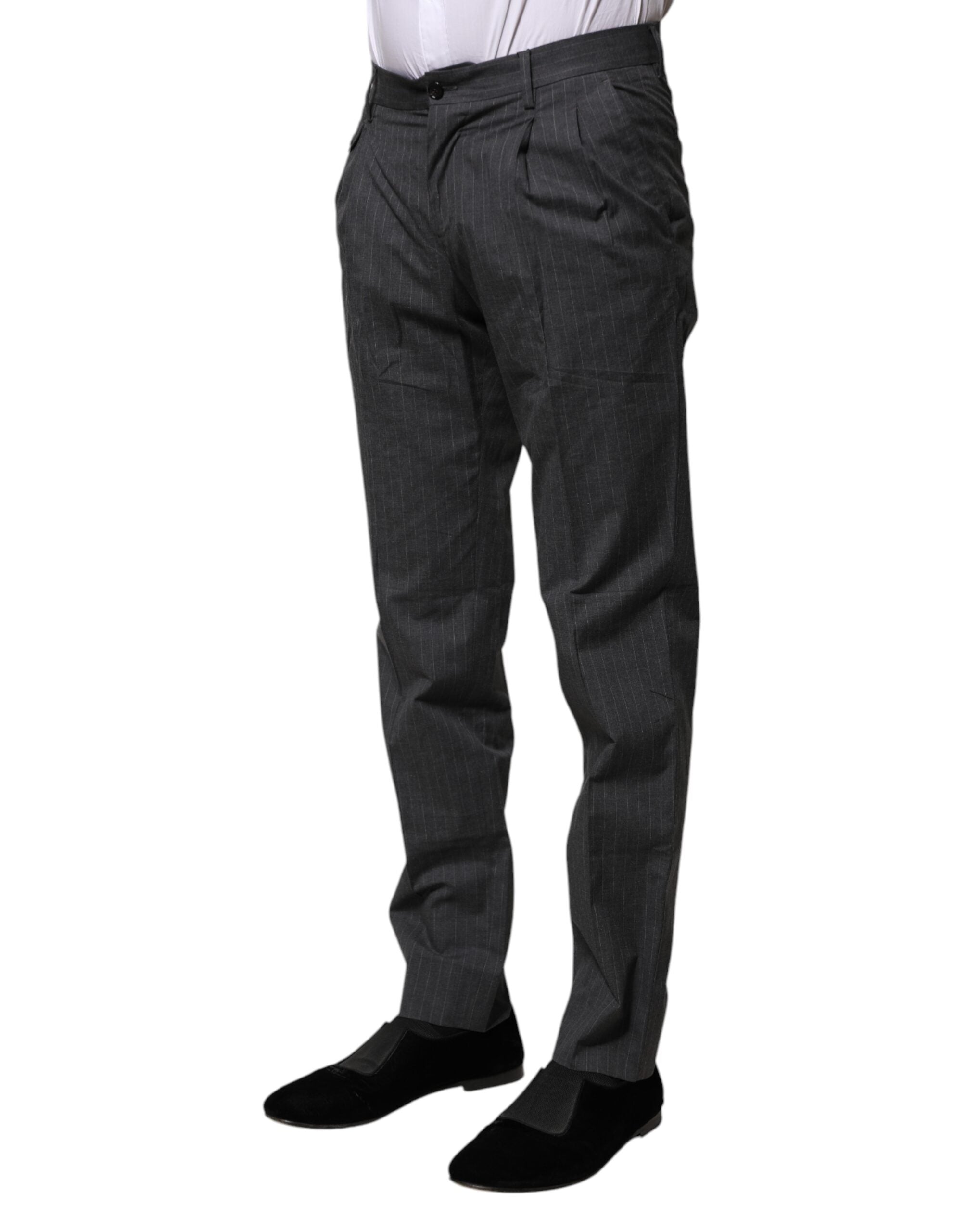 Dolce & Gabbana Gray Striped Cotton Formal Men's Pants
