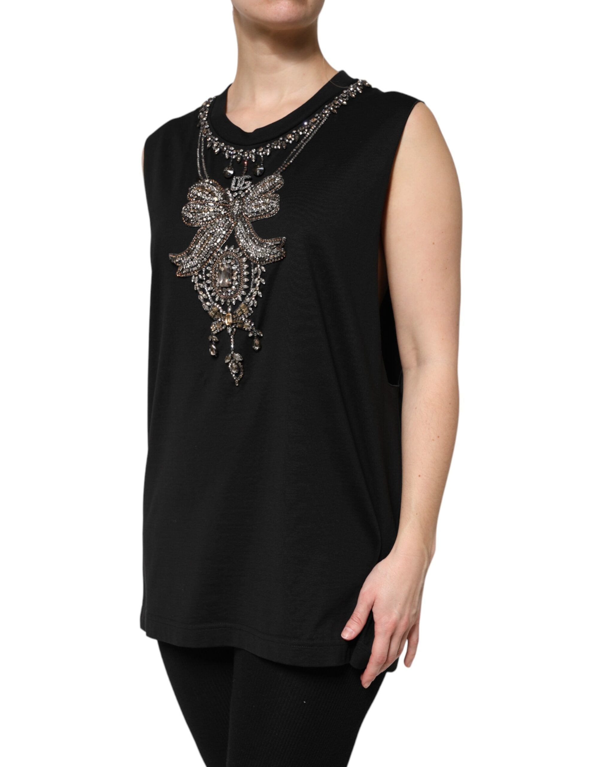 Dolce & Gabbana Black Cotton Rhinestone Embellished Tank Women's Top