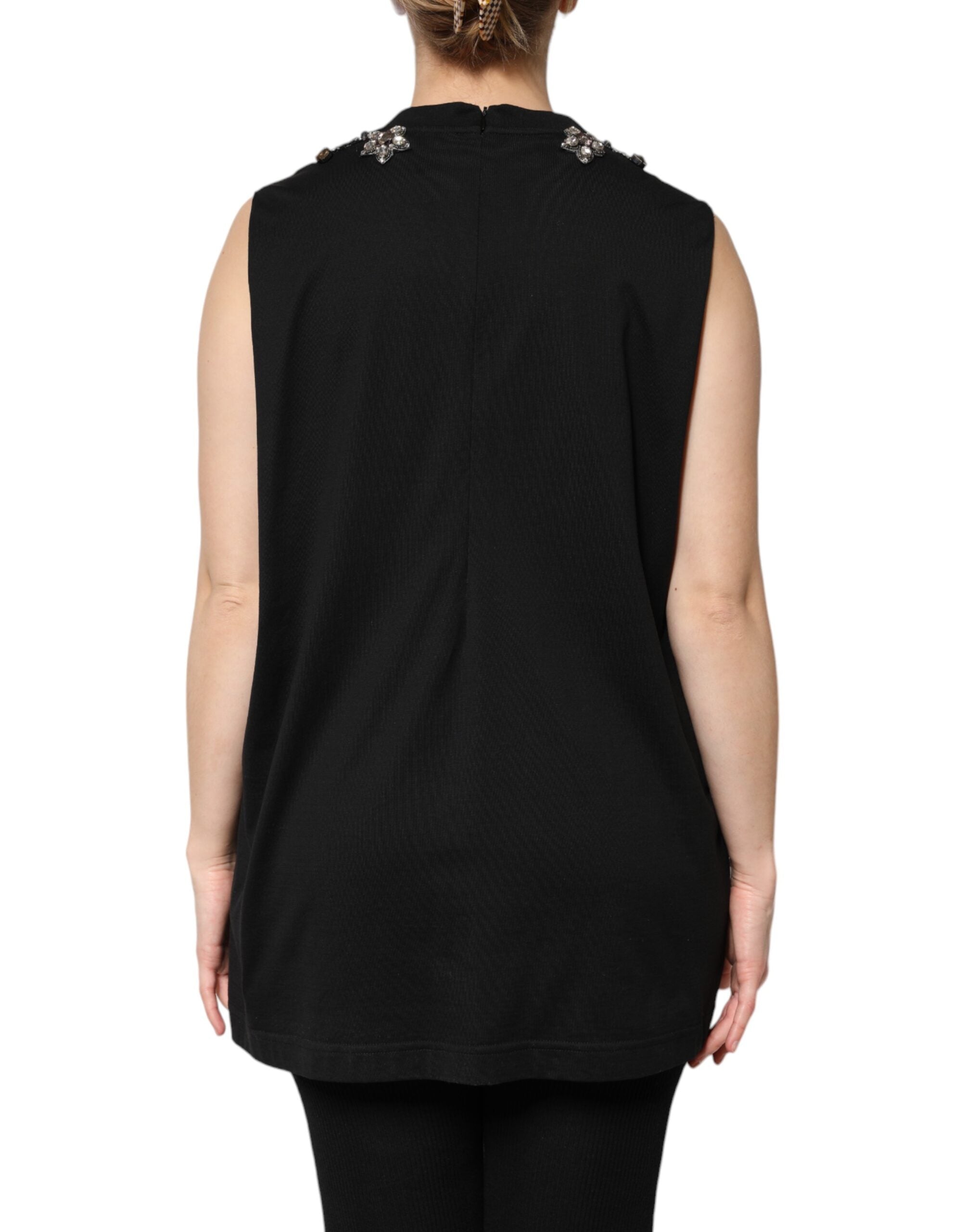 Dolce & Gabbana Black Cotton Rhinestone Embellished Tank Women's Top