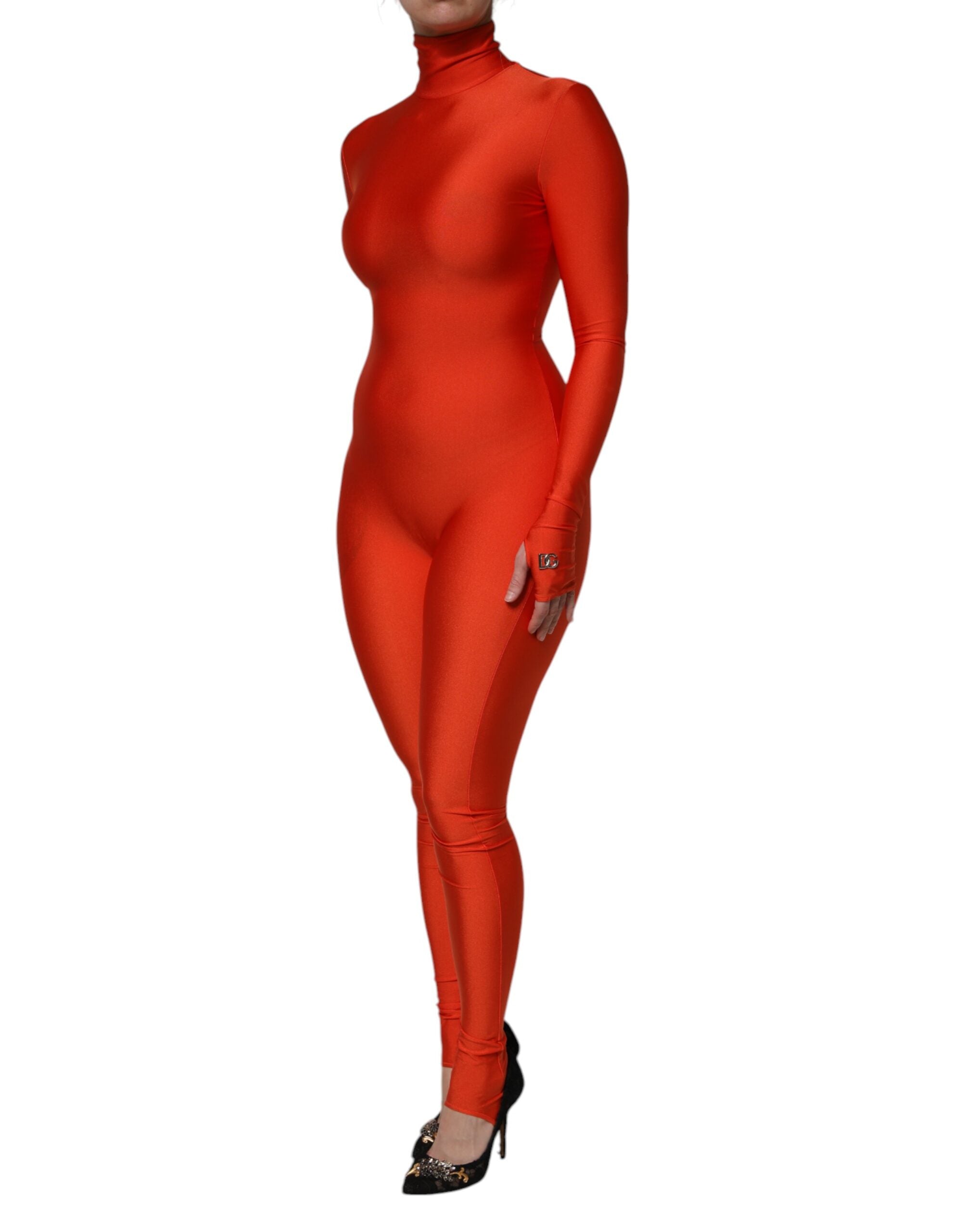 Dolce & Gabbana Red Nylon Turtleneck Bodycon Jumpsuit Women's Dress
