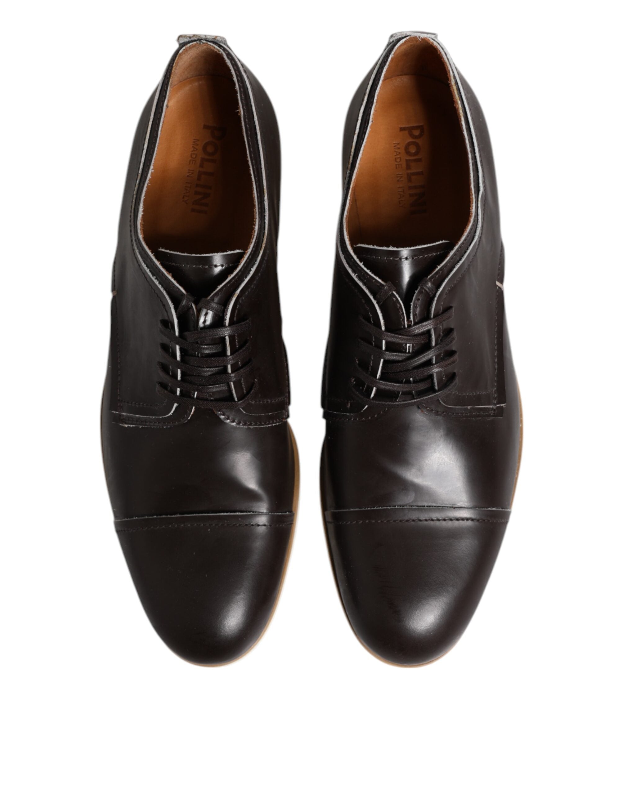 Pollini Dark Brown Leather Derby Lace Up Dress Formal Men's Shoes