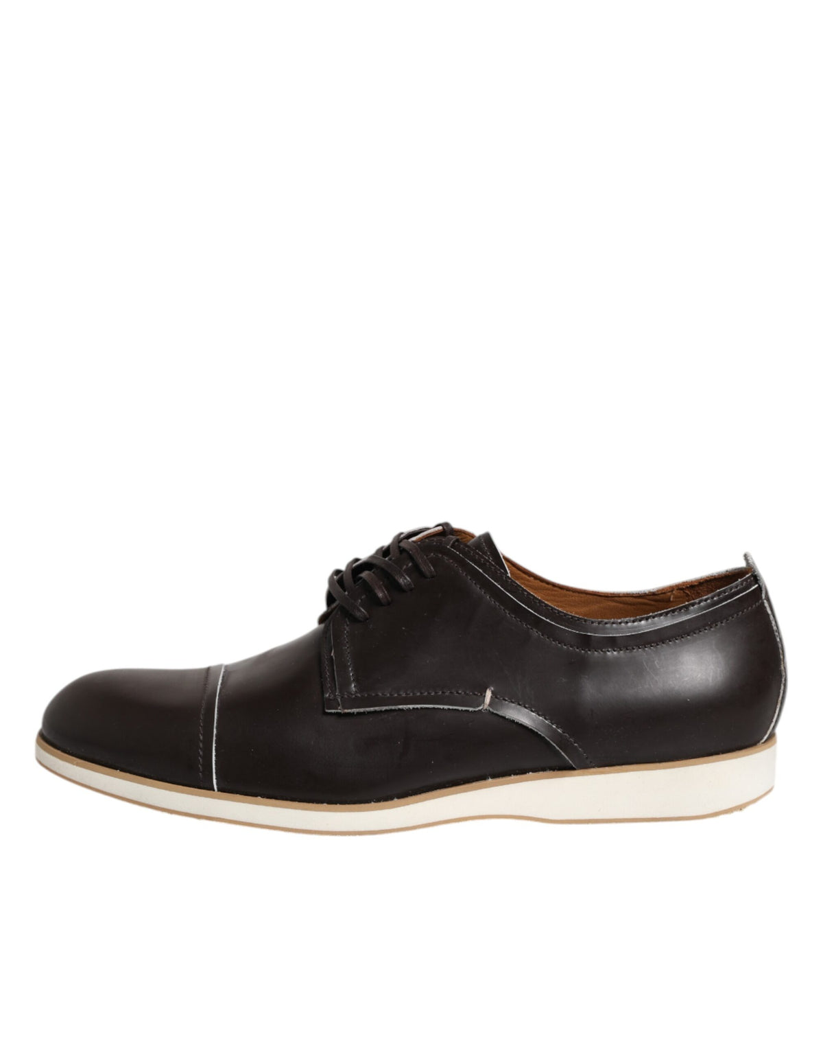 Pollini Dark Brown Leather Derby Lace Up Dress Formal Men's Shoes