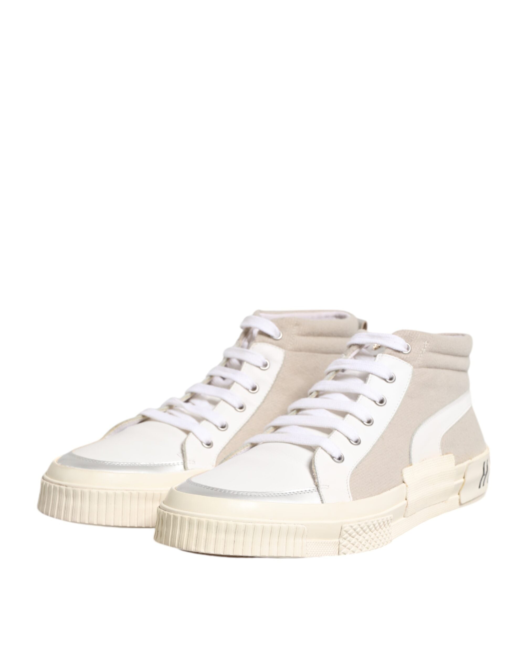 HIDE & JACK White Beige Lace Up Mid Top Casual Sneakers Men's Shoes (Pre-Owned)