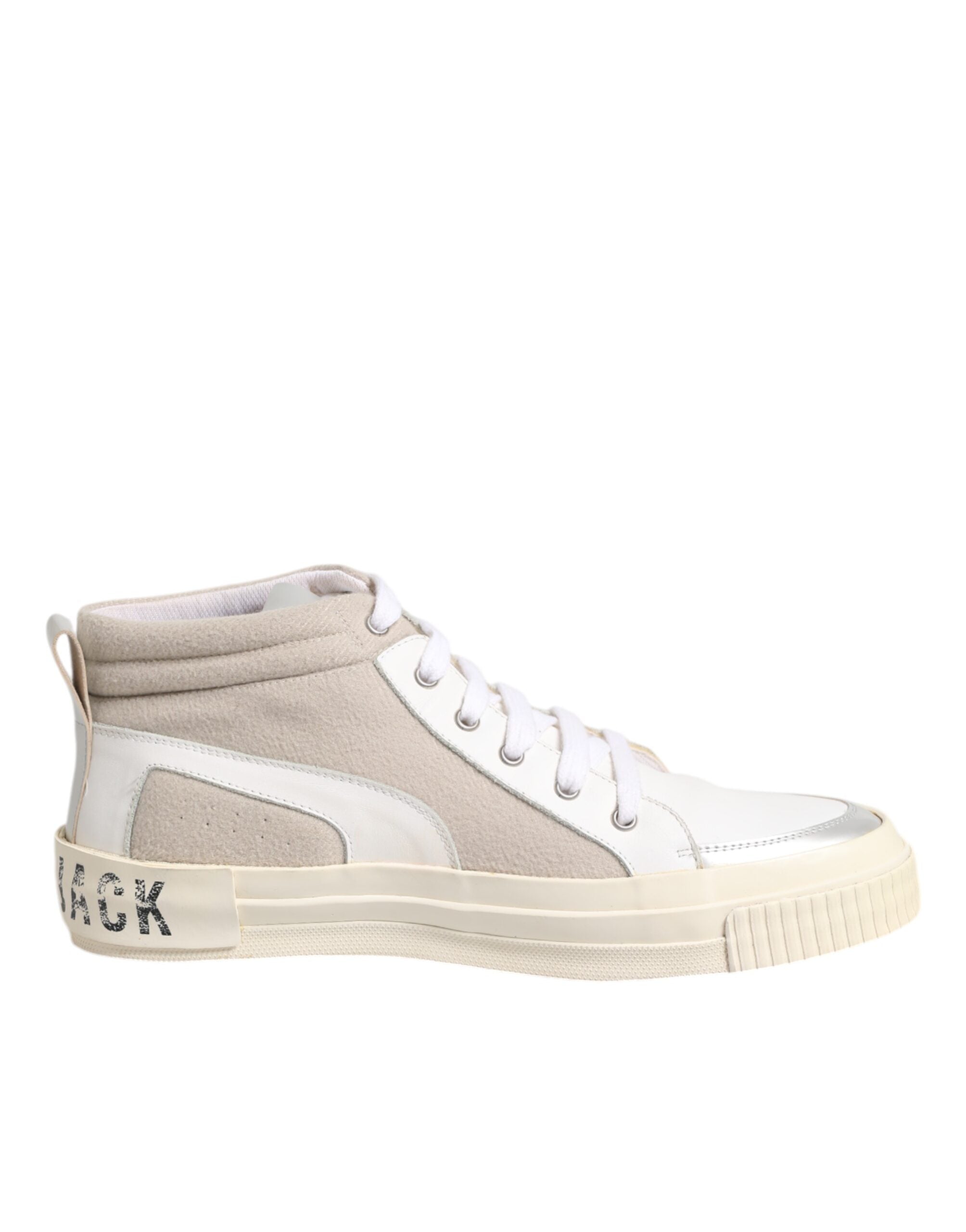 HIDE & JACK White Beige Lace Up Mid Top Casual Sneakers Men's Shoes (Pre-Owned)